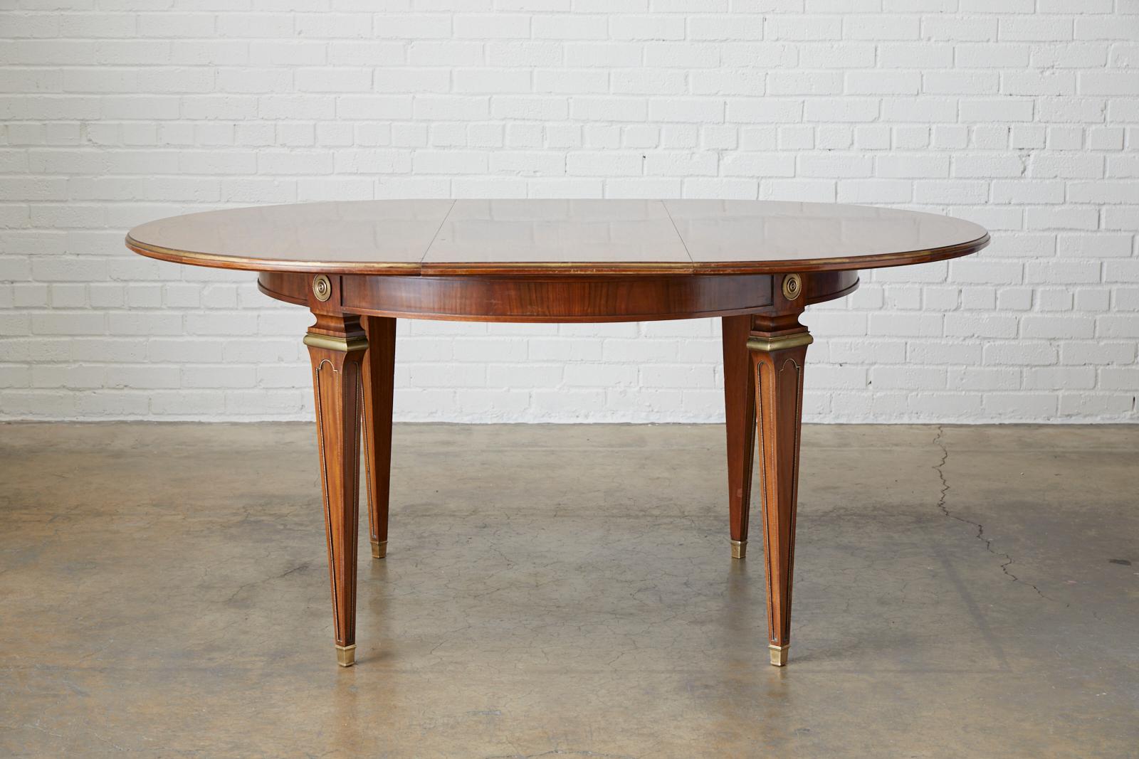 Louis XVI Maison Jansen Round Mahogany Dining Table with Leaf