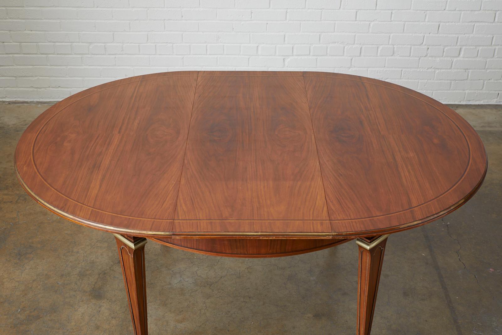 French Maison Jansen Round Mahogany Dining Table with Leaf
