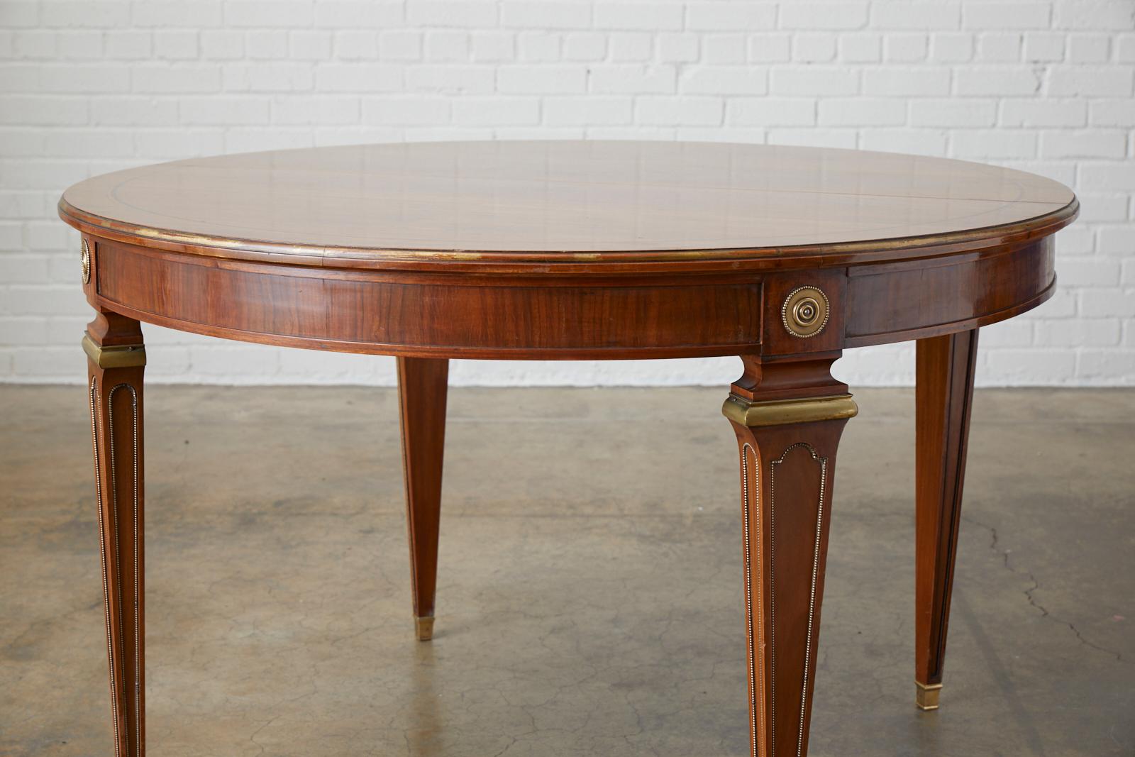 Hand-Crafted Maison Jansen Round Mahogany Dining Table with Leaf