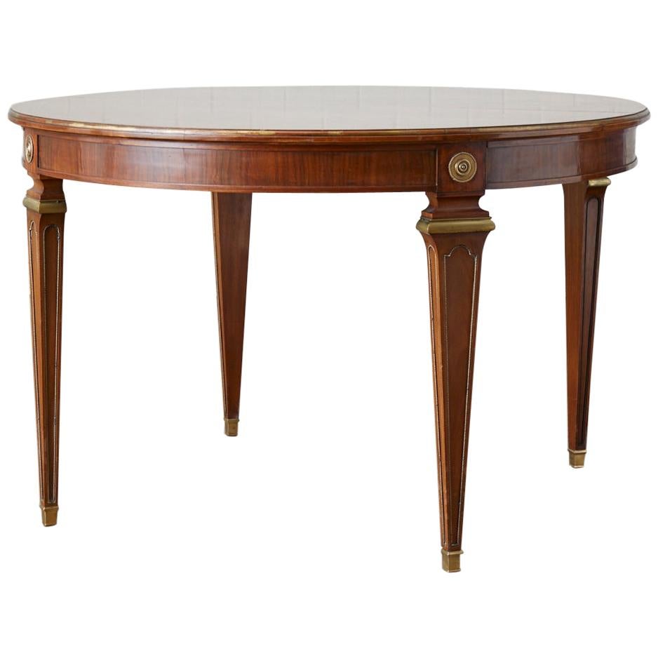 Maison Jansen Round Mahogany Dining Table with Leaf