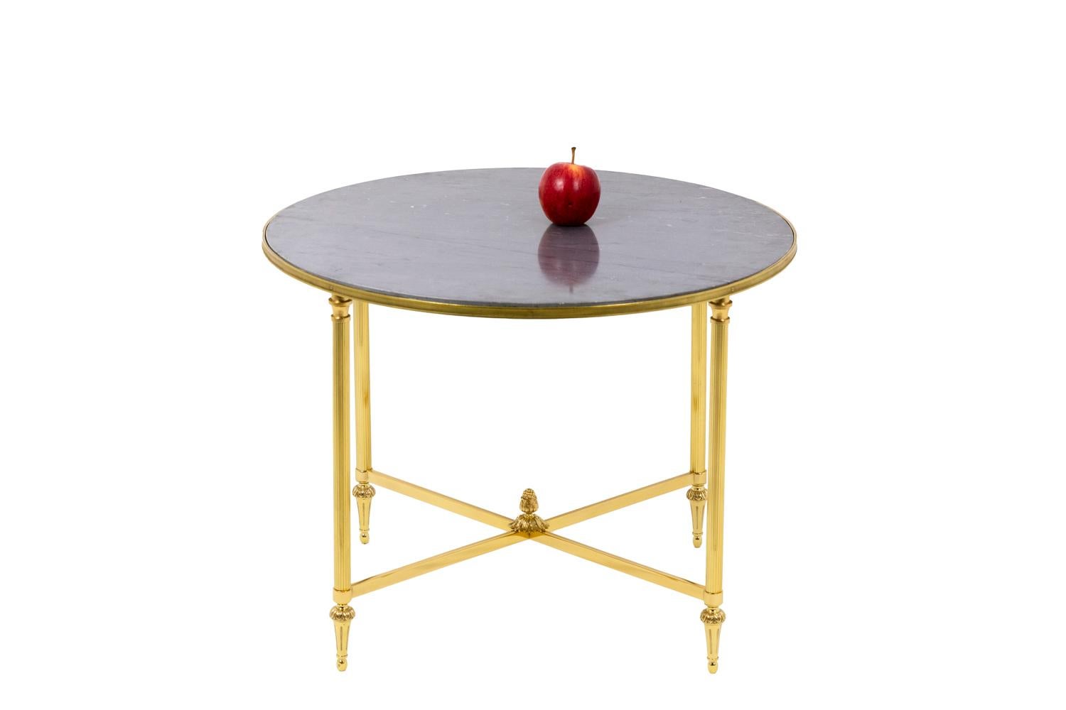  Maison Jansen, Round Table in Brass and Gray Marble, 1970s 6