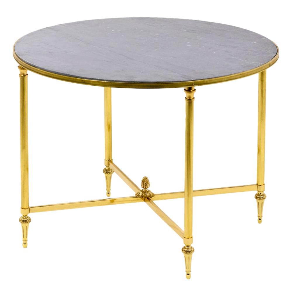  Maison Jansen, Round Table in Brass and Gray Marble, 1970s