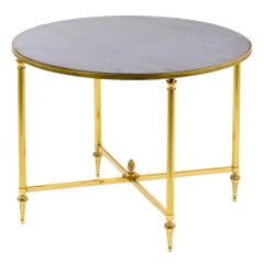 Maison Jansen, Round Table in Brass and Gray Marble, 1970s