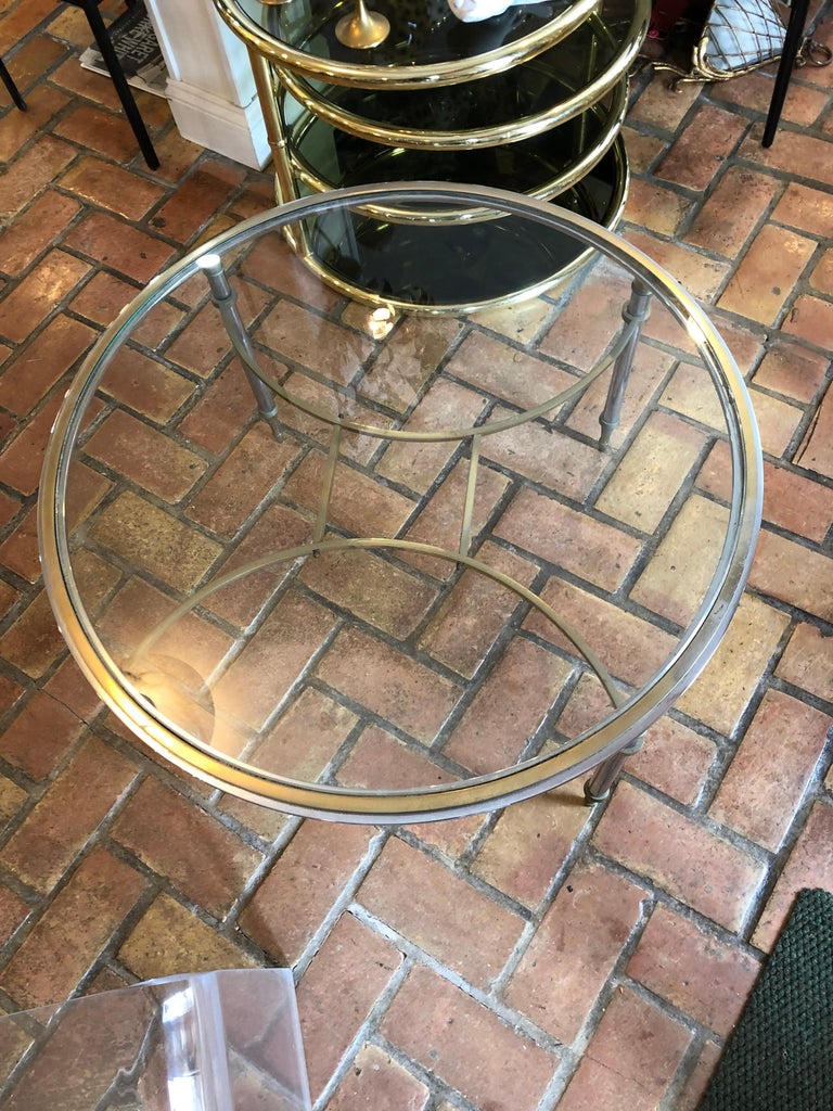 Brass Maison Jansen Round Two Tone Coffee Table For Sale