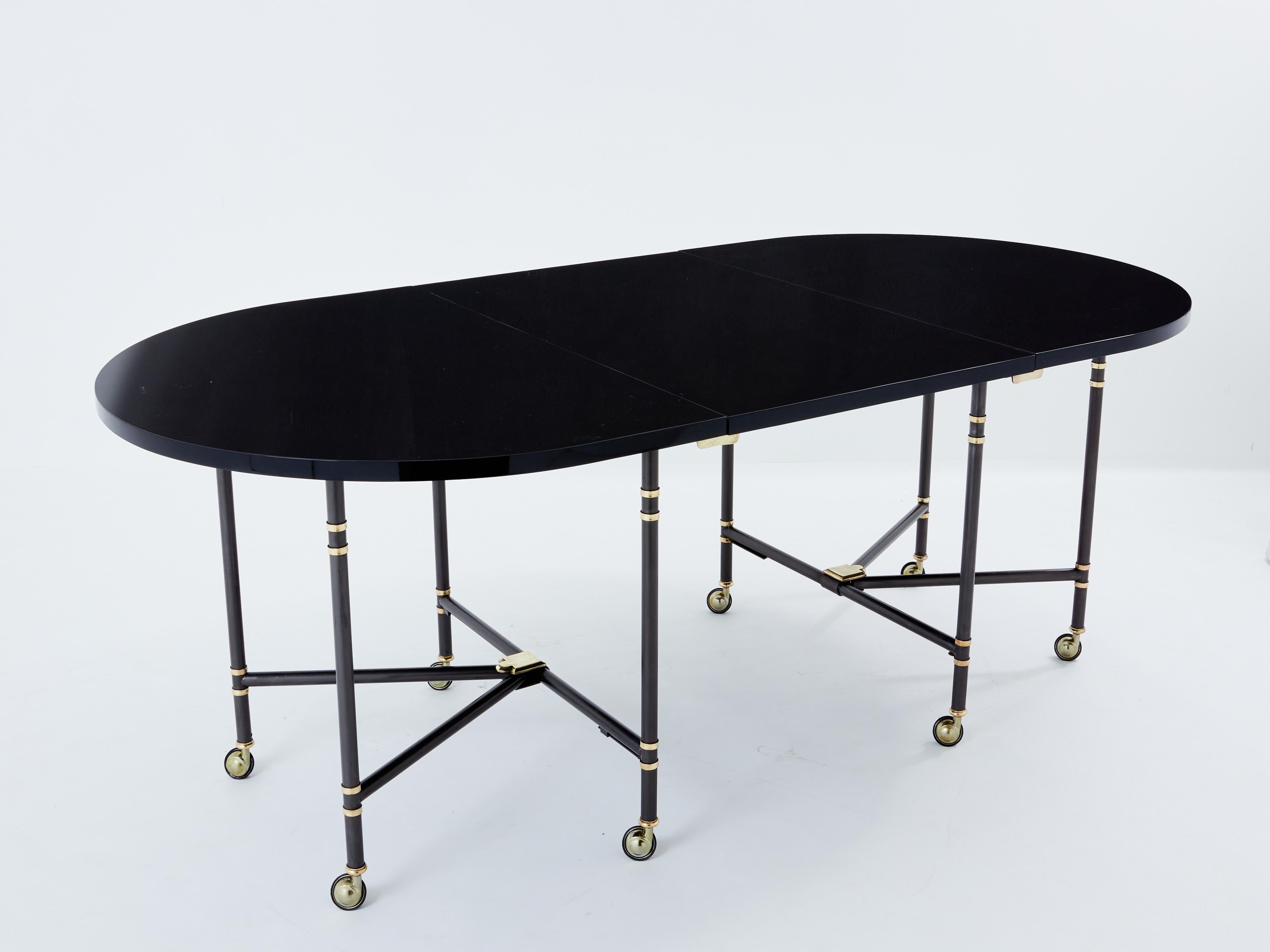 Brass Maison Jansen Royal dining table black lacquered top 1960s