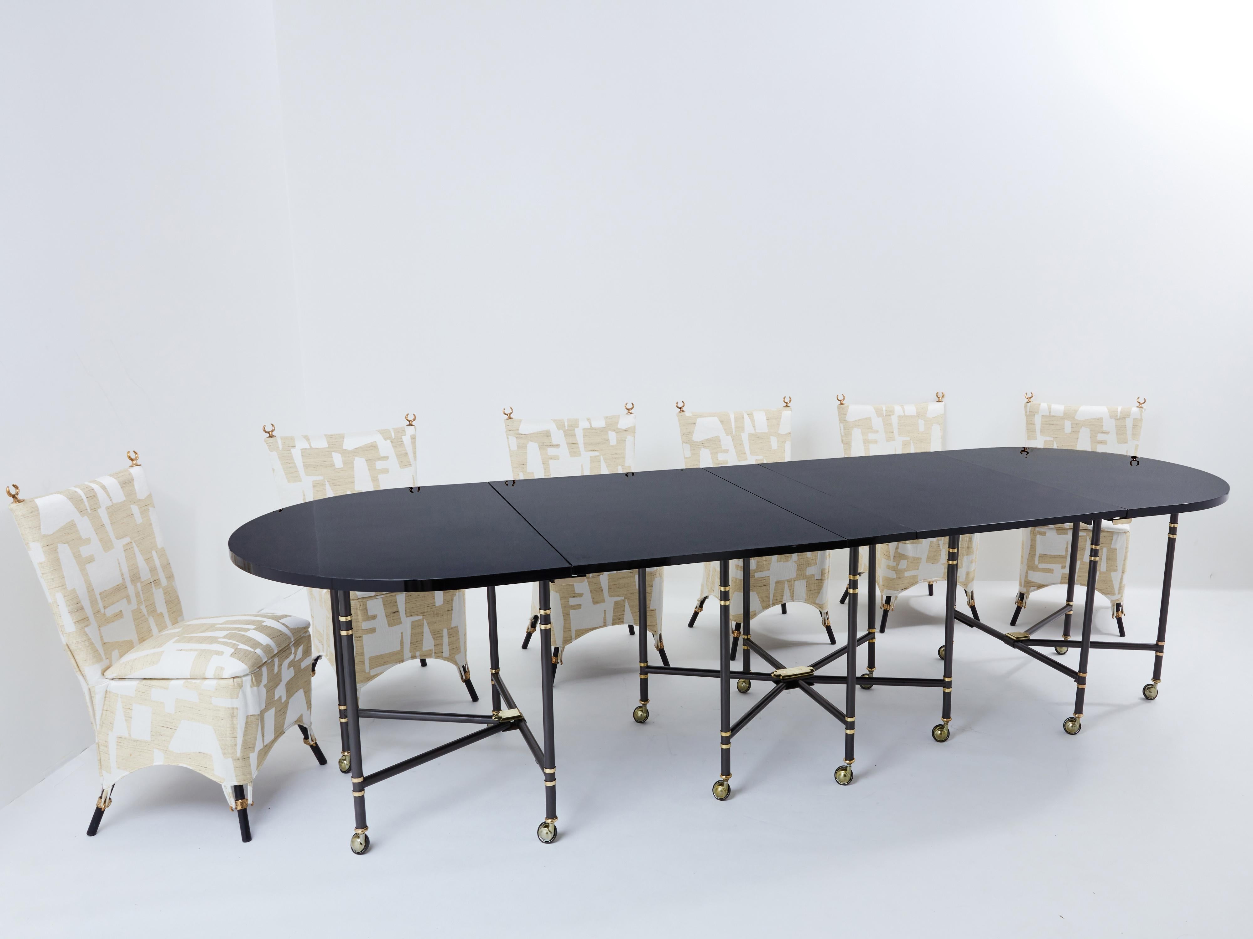 Maison Jansen Table de salle à manger Royal plateau laqué noir années 1960 en vente 2