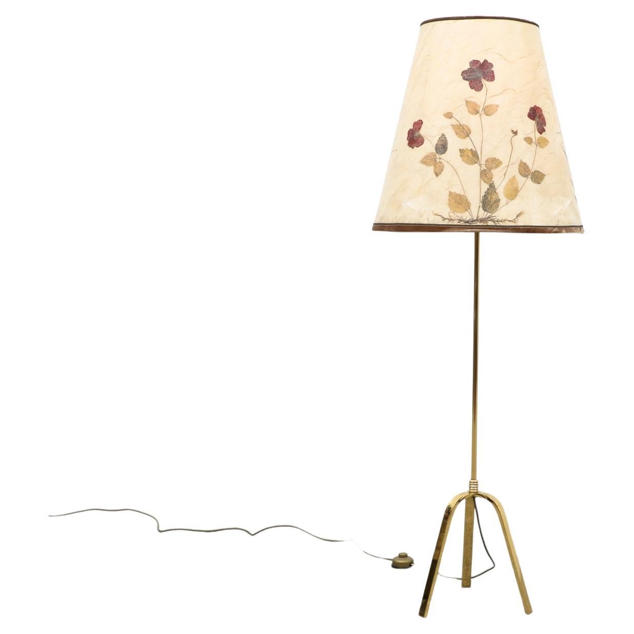 Brass Bridge Floor Lamp with HandPainted Scenic Glass Shade at 1stDibs