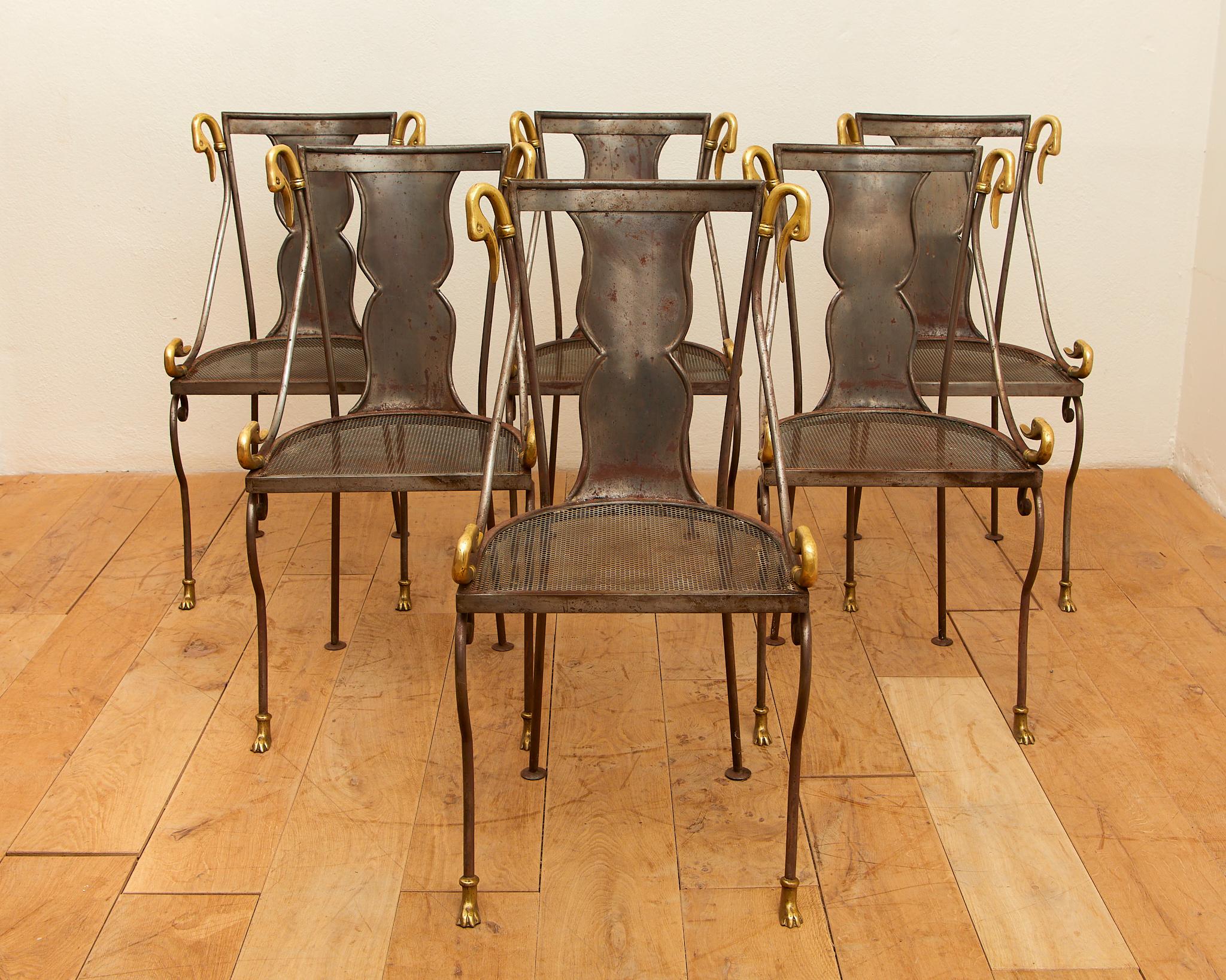 French Maison Jansen, Rue Royale, set of six chairs, circa 1960, France.