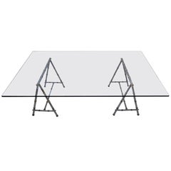 Maison Jansen Mid-Century Modern Brass, Steel Faux Bamboo Sawhorse Coffee Table