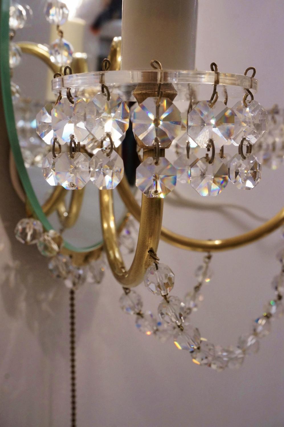 Maison Jansen Sconces Crystal Beads, Brass and Mirror, French, circa 1940s 8