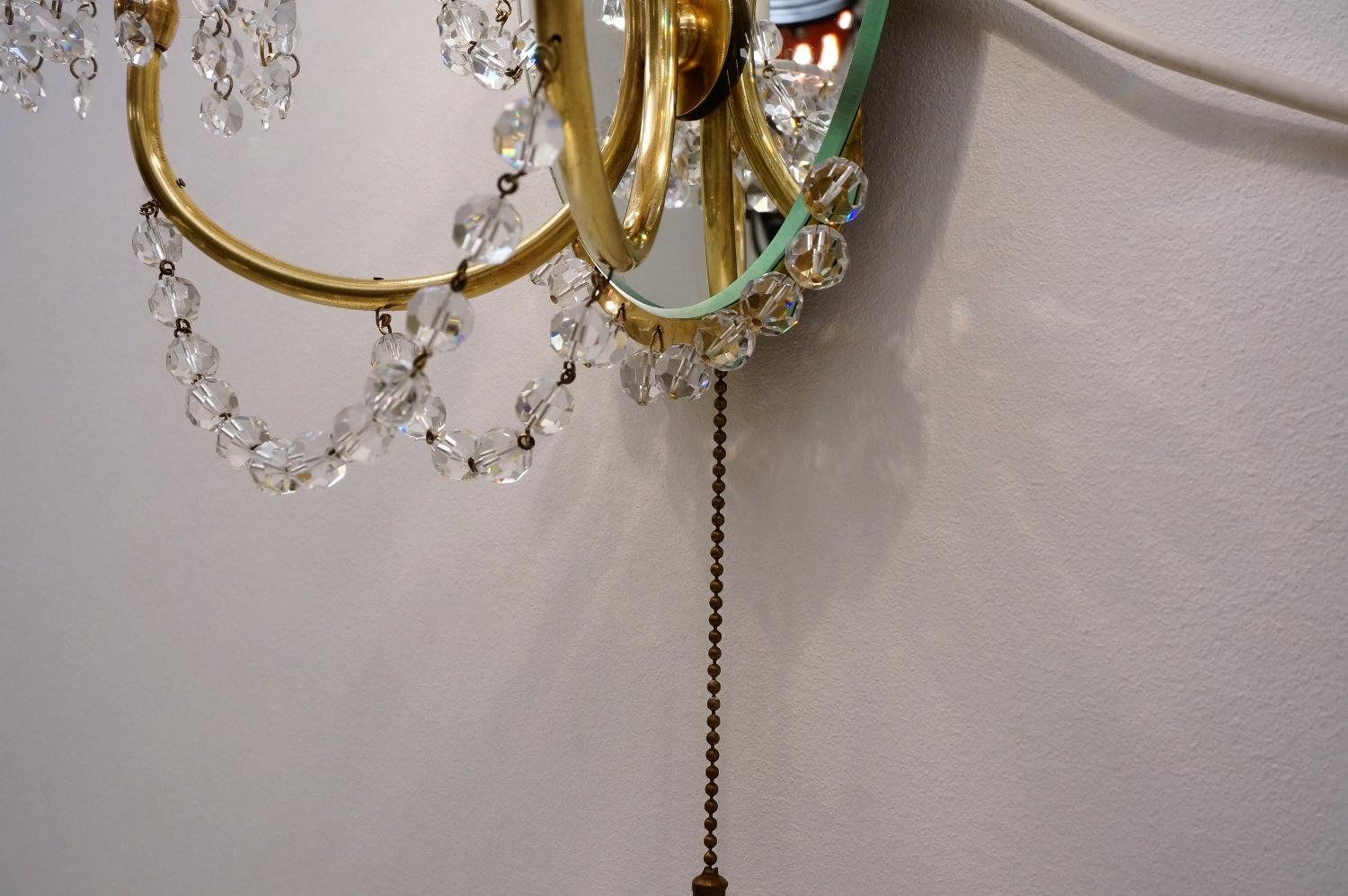 Maison Jansen Sconces Crystal Beads, Brass and Mirror, French, circa 1940s 9