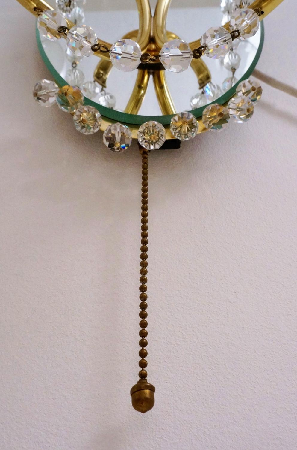 Maison Jansen Sconces Crystal Beads, Brass and Mirror, French, circa 1940s 11