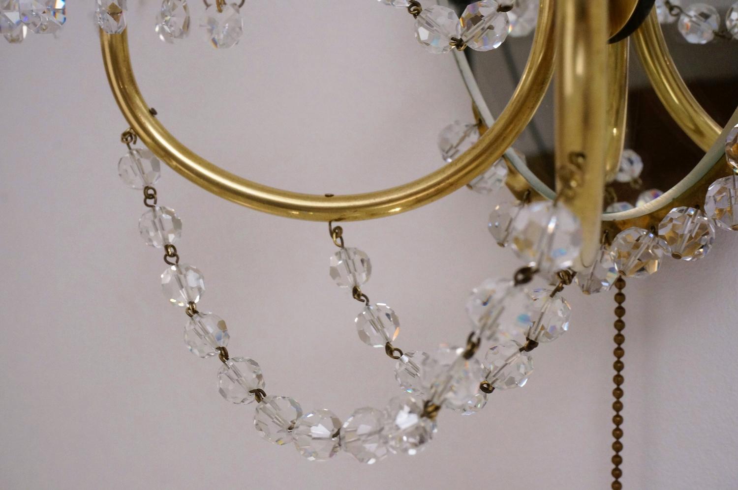 Maison Jansen Sconces Crystal Beads, Brass and Mirror, French, circa 1940s 12