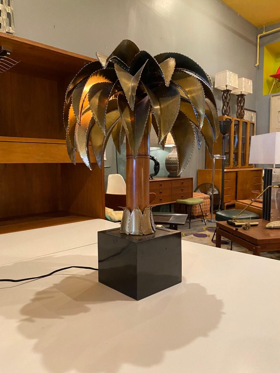Palmwood Maison Jansen Sculptural Palm Tree Table Lamp 1970s
