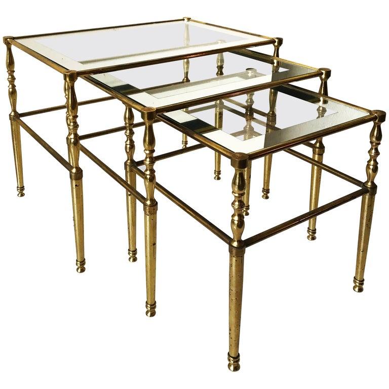 French Maison Jansen Midcentury Set of 3 Nesting Tables, Drink, Serving Tables France  For Sale