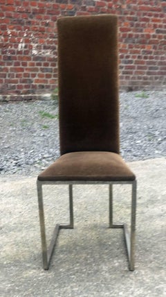 Maison Jansen, Set di sei sedie anni '70 in metallo cromato e velluto