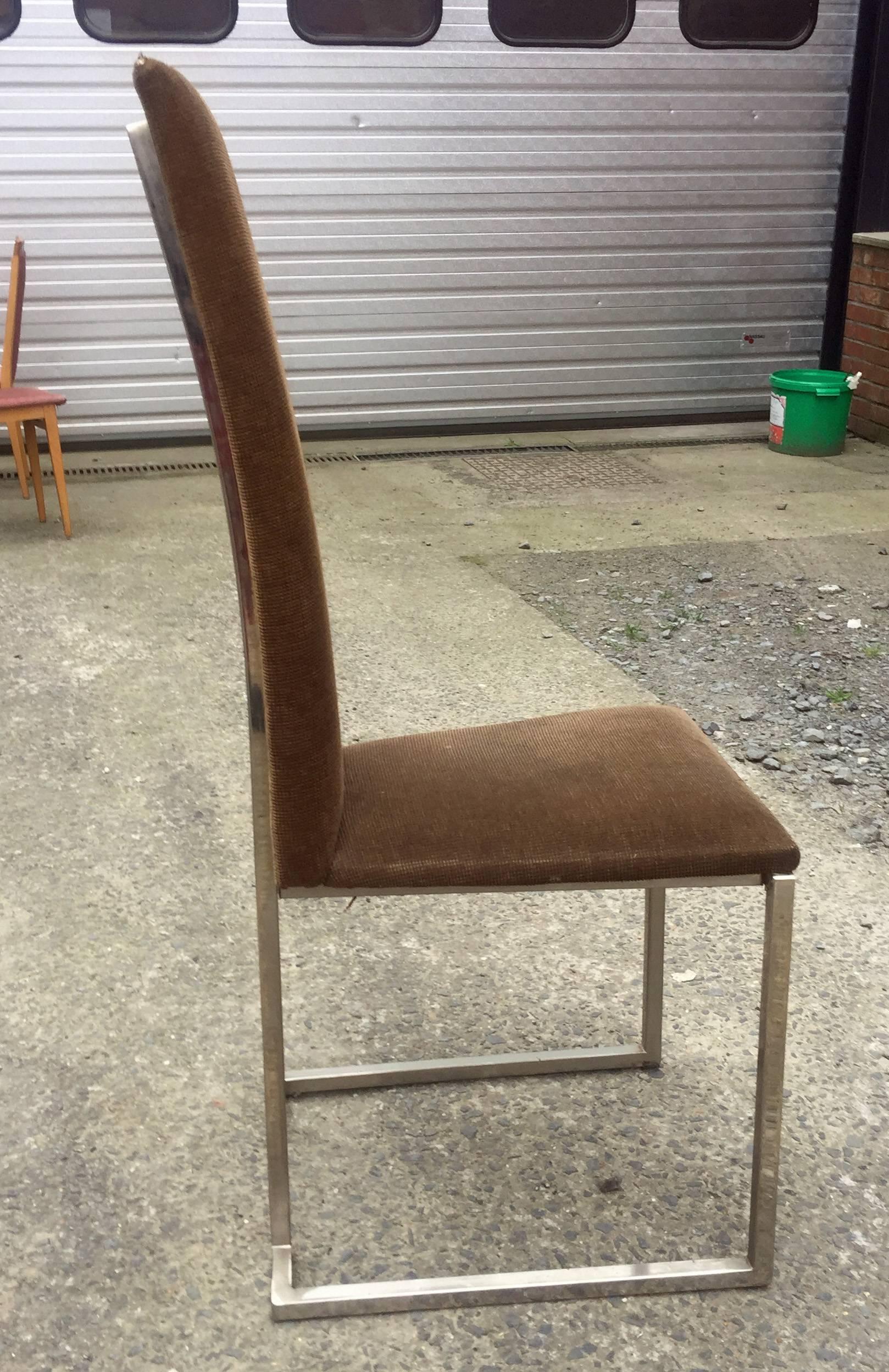 Maison Jansen, Set of Six 1970s Chairs in Chrome Metal and Velvet In Excellent Condition For Sale In Saint-Ouen, FR