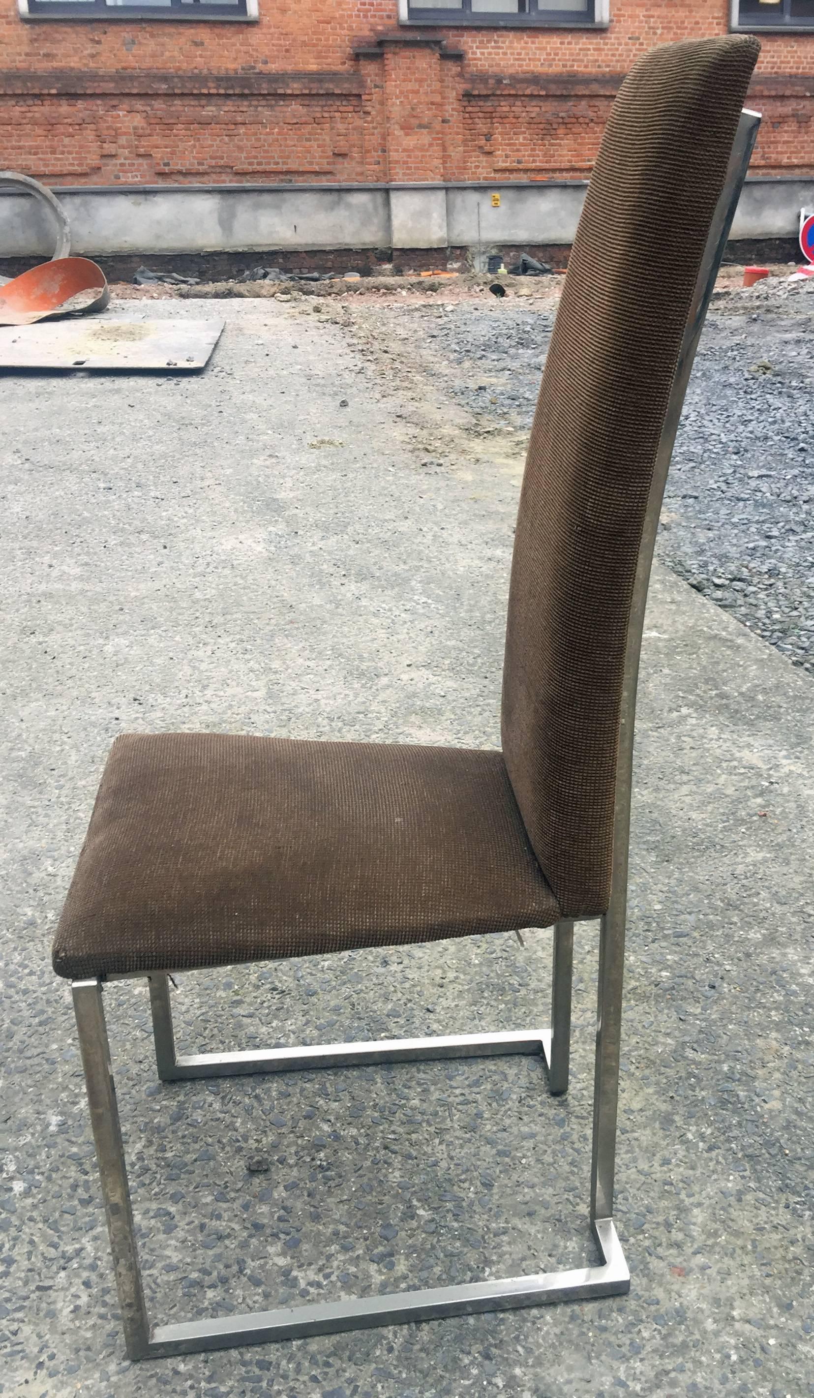20th Century Maison Jansen, Set of Six 1970s Chairs in Chrome Metal and Velvet For Sale