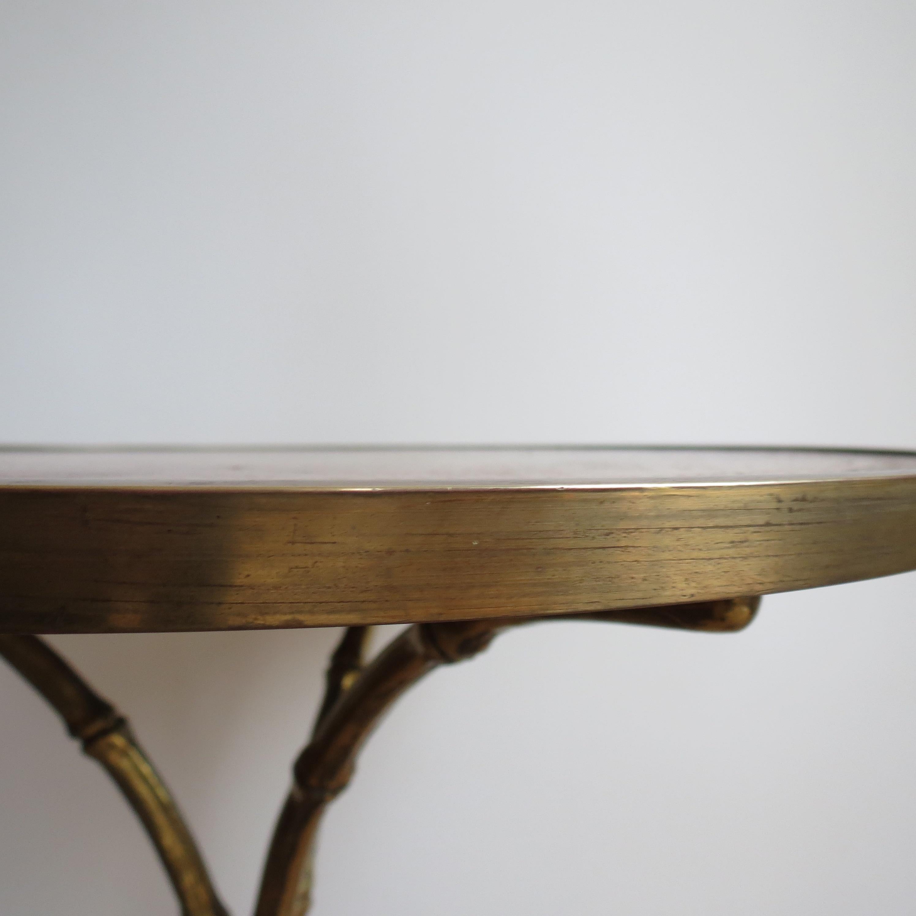 Maison Jansen Side Table Faux Brass Bamboo and Leather Midcentury Side Table In Good Condition In Stow on the Wold, GB
