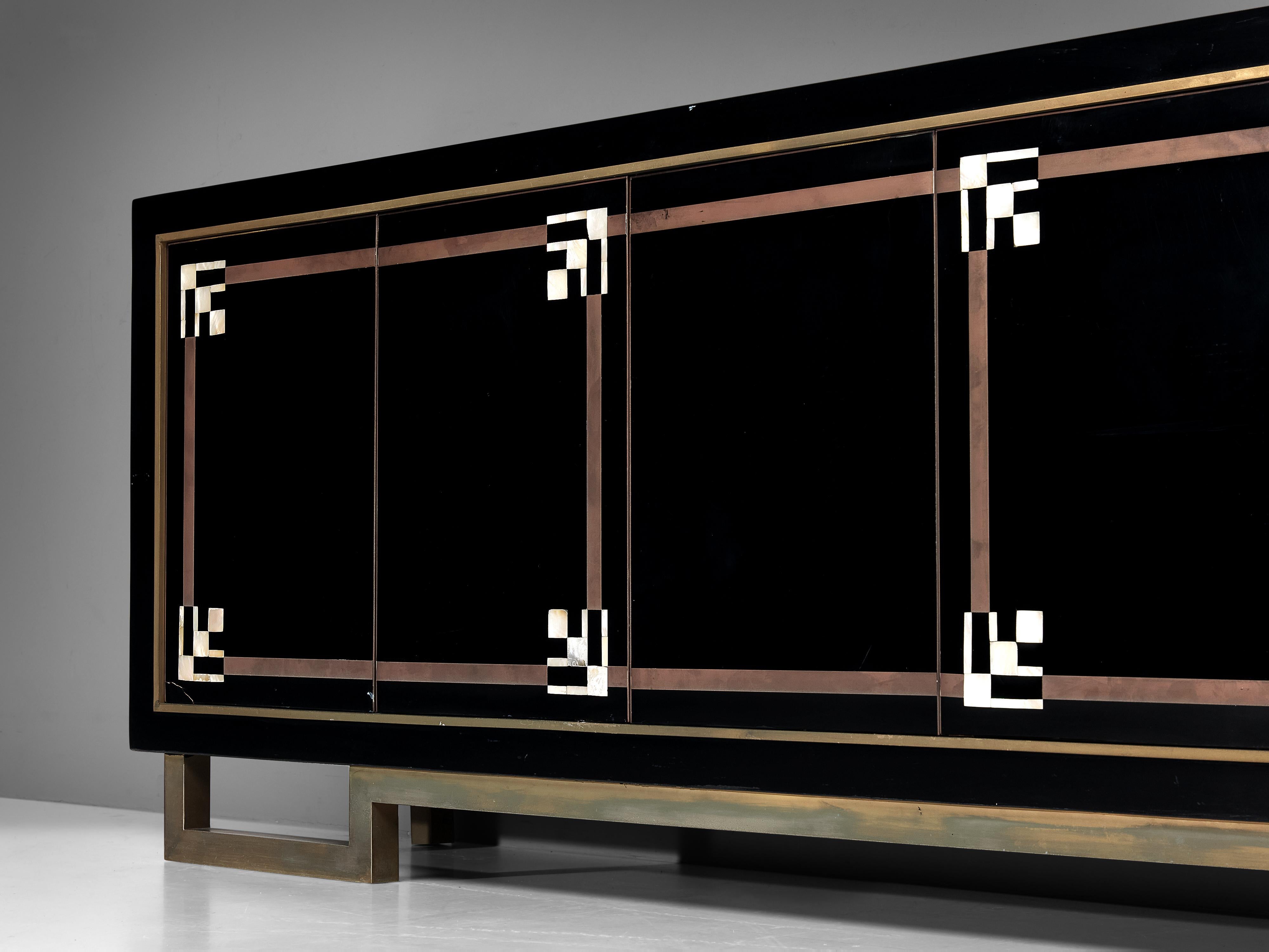 Post-Modern Maison Jansen Sideboard in Lacquered Wood and Brass