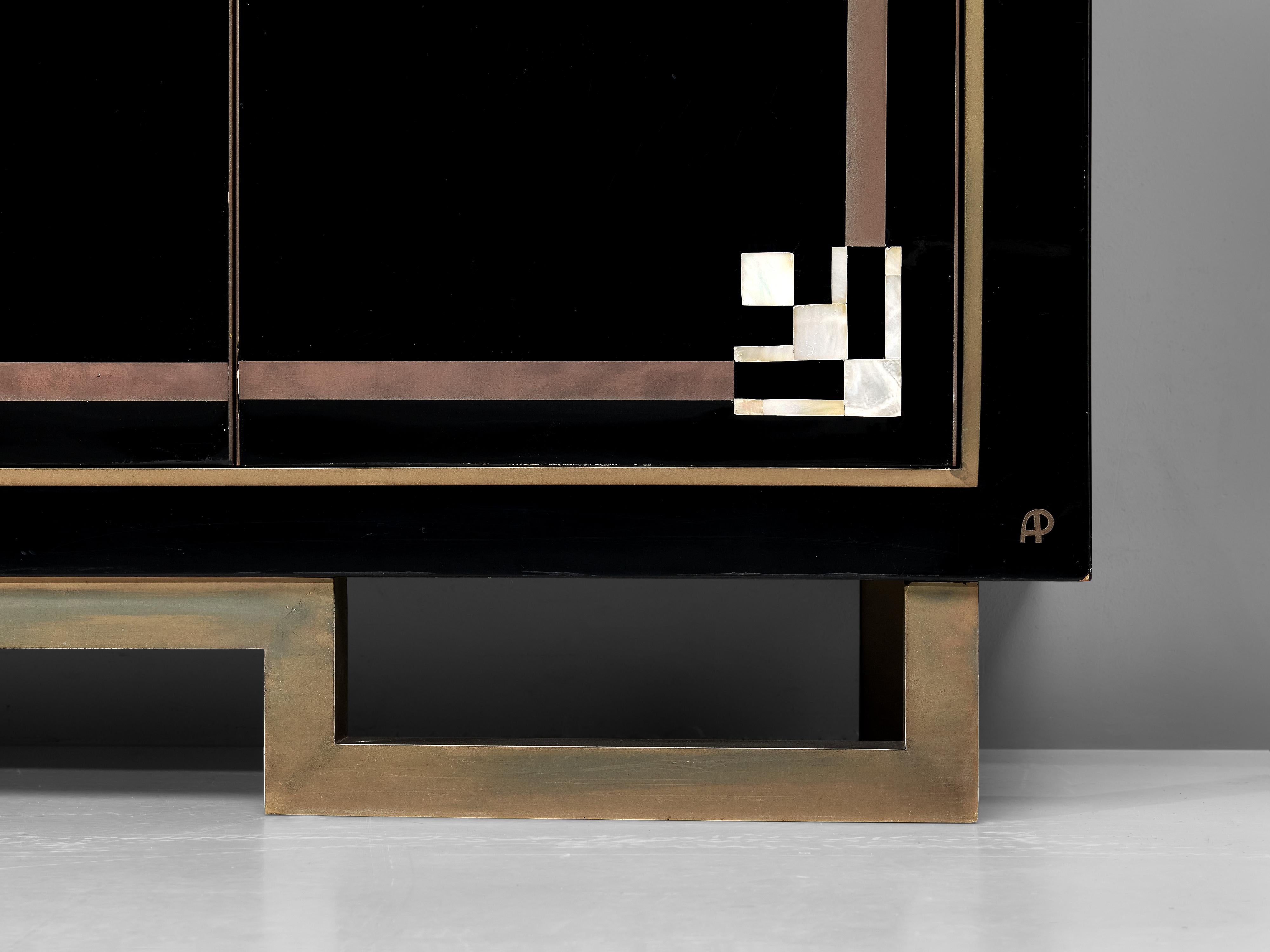 Maison Jansen Sideboard in Lacquered Wood and Brass In Good Condition In Waalwijk, NL