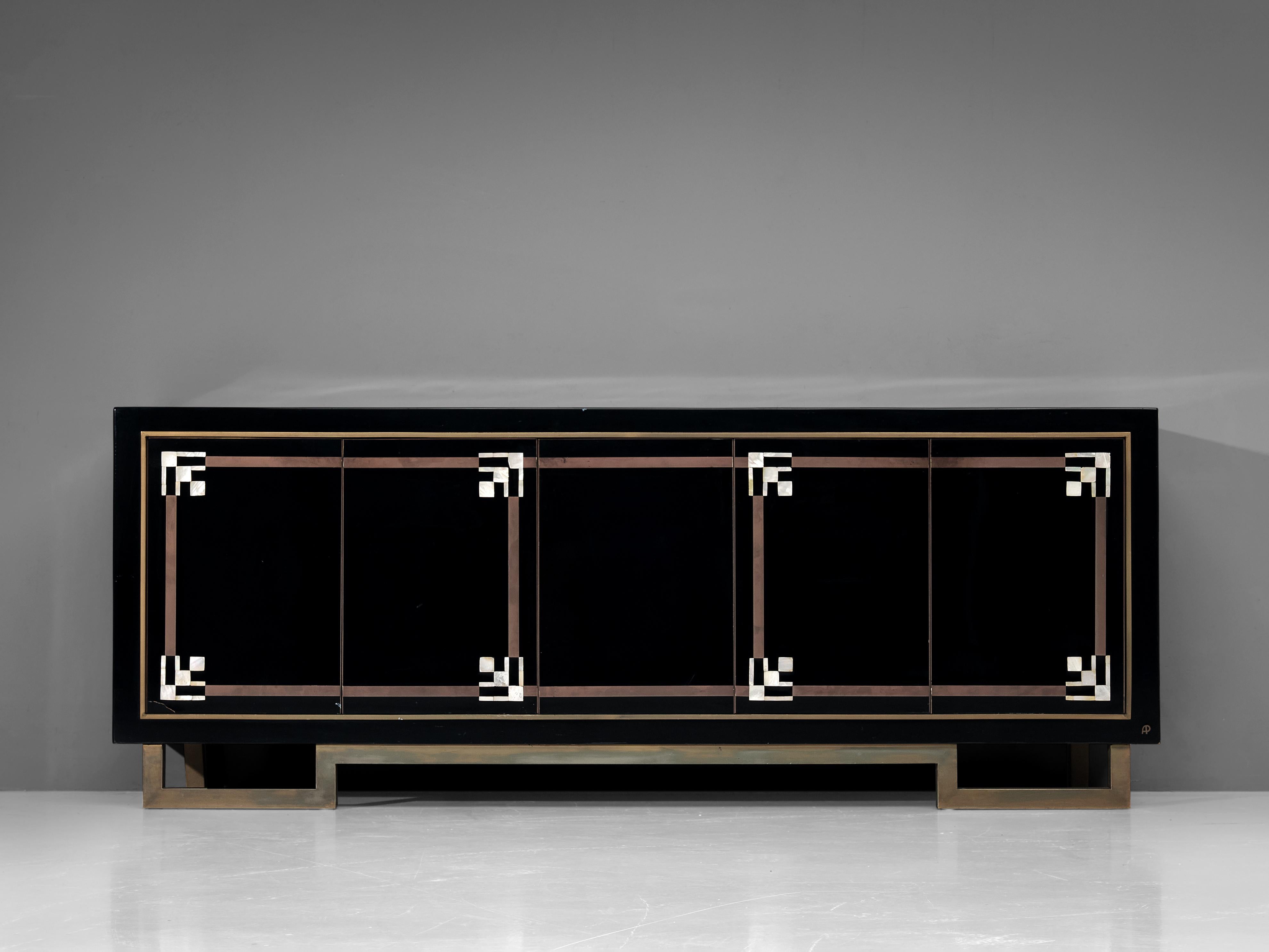 Late 20th Century Maison Jansen Sideboard in Lacquered Wood and Brass