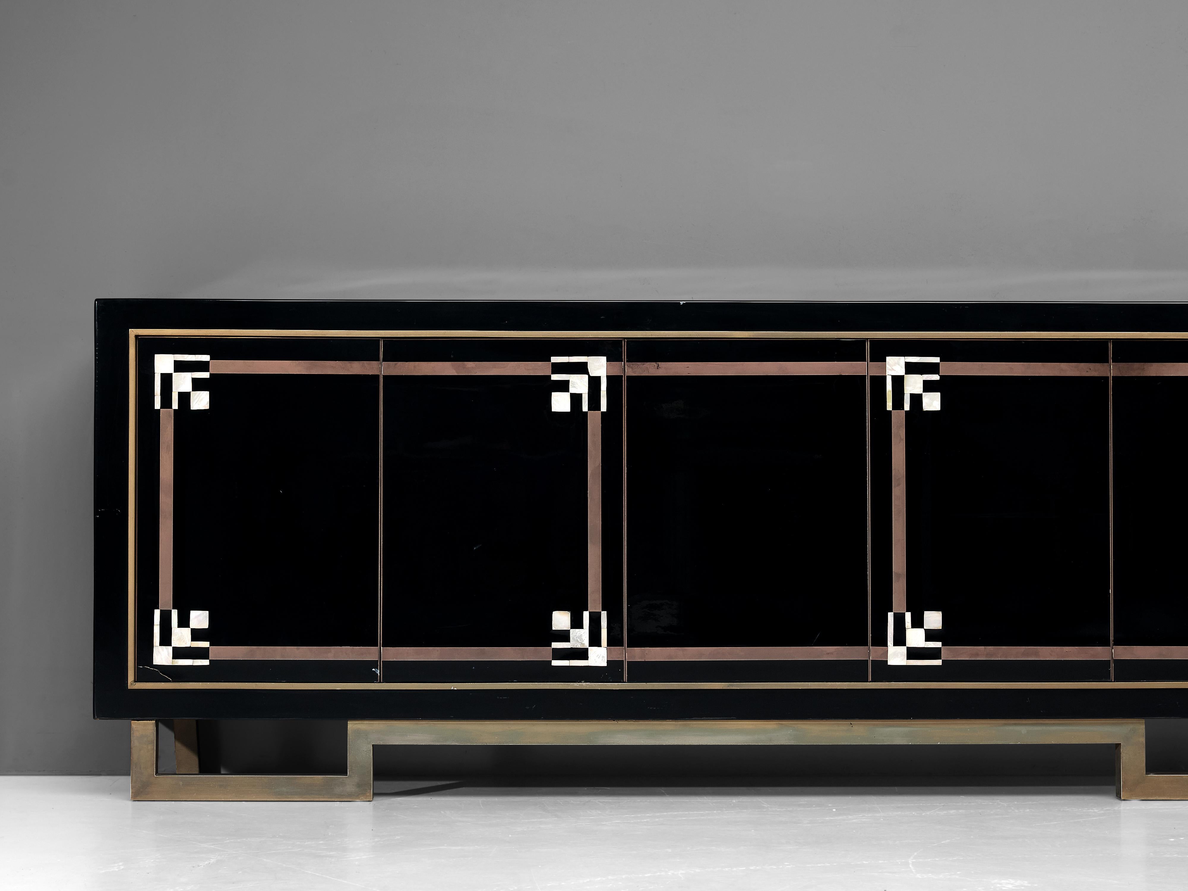 Maison Jansen Sideboard in Lacquered Wood and Brass 1