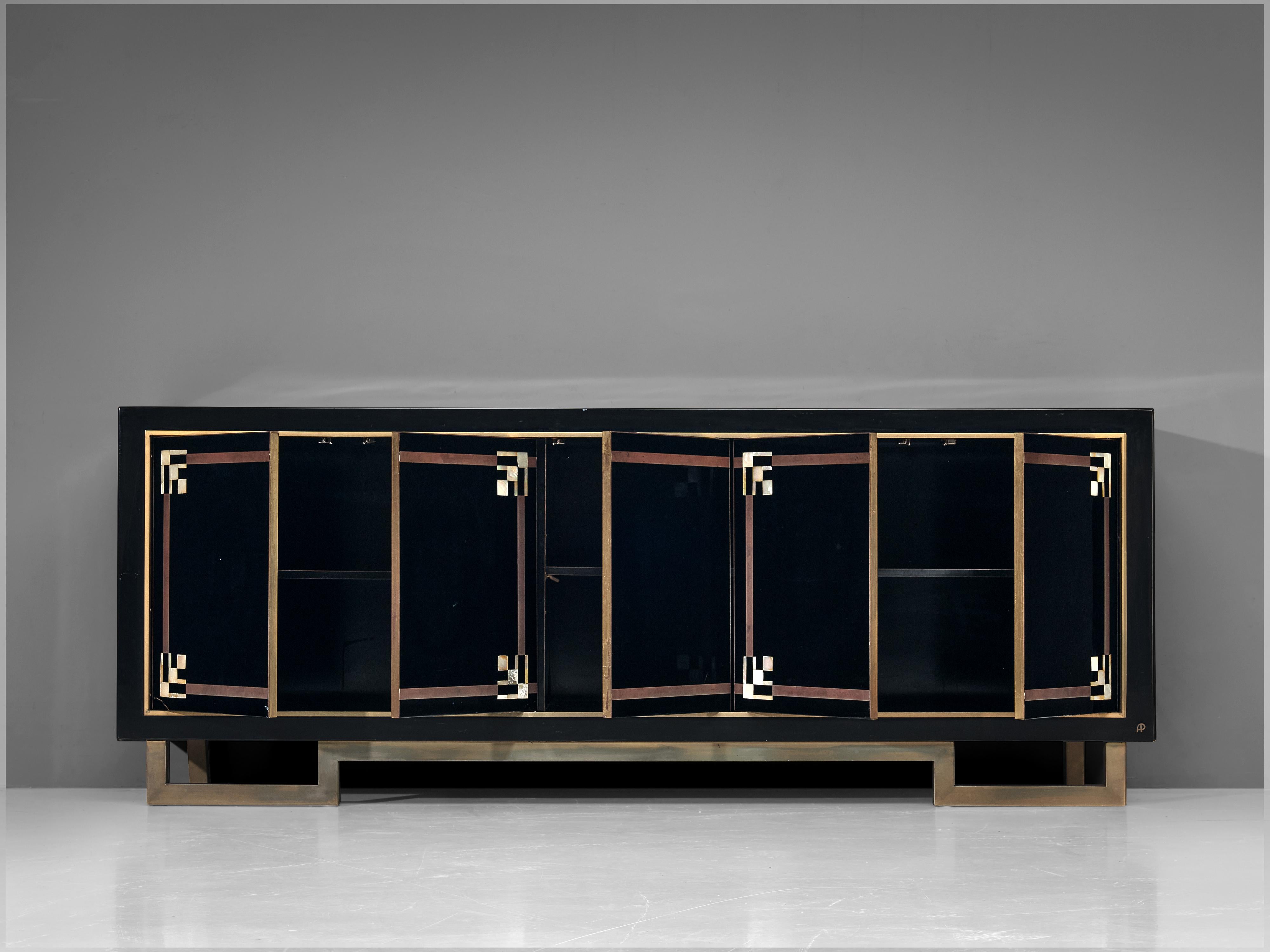 Maison Jansen Sideboard in Lacquered Wood and Brass 2