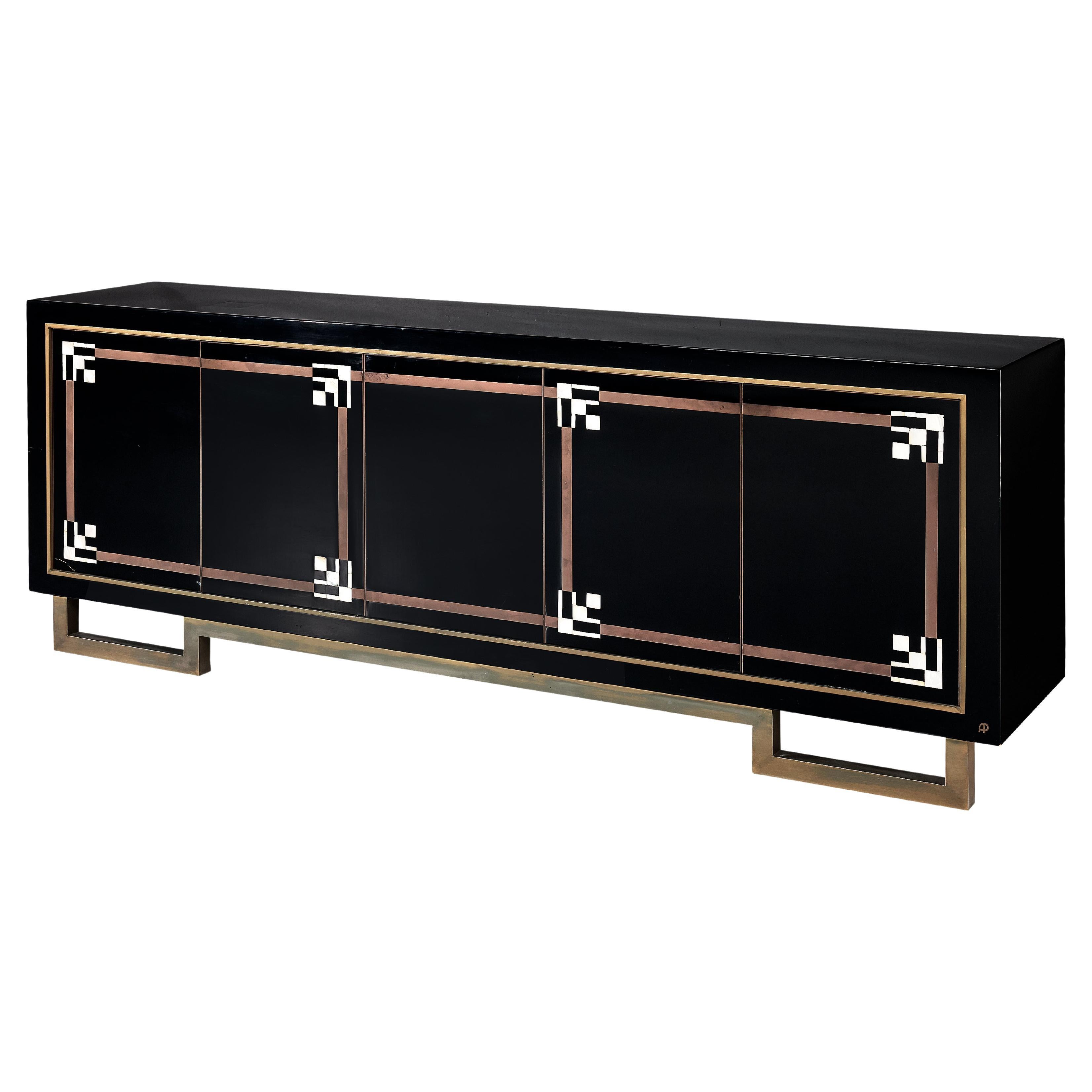 Maison Jansen Sideboard in Lacquered Wood and Brass