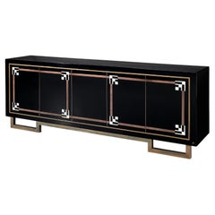 Maison Jansen Sideboard in Lacquered Wood and Brass