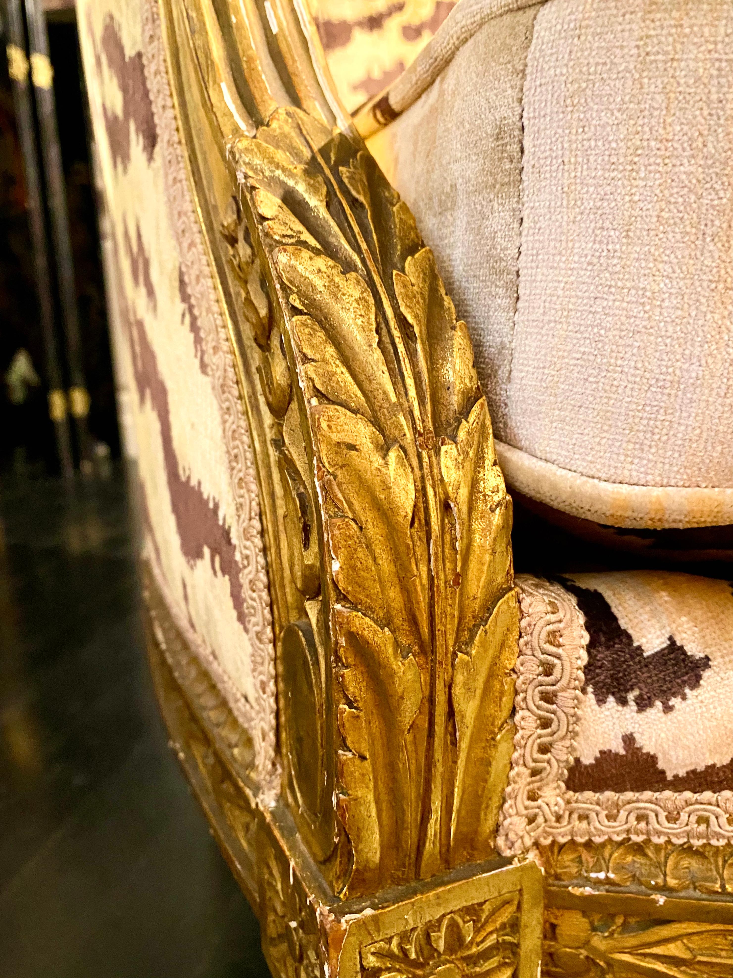 Maison Jansen Signed, Louis XVI Style Giltwood Bergère, TIger Silk Velvet For Sale 5