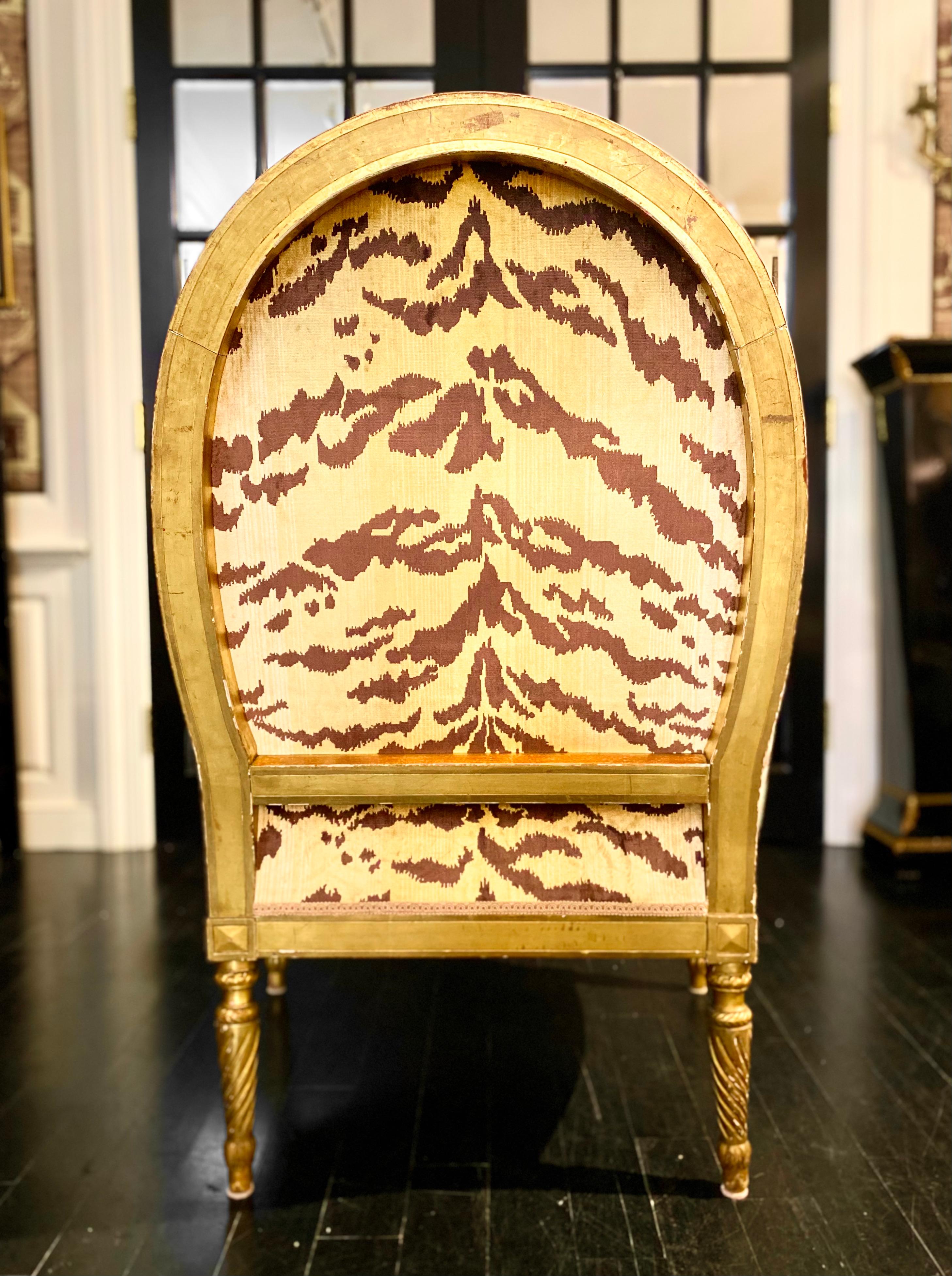 20th Century Maison Jansen Signed, Louis XVI Style Giltwood Bergère, TIger Silk Velvet For Sale