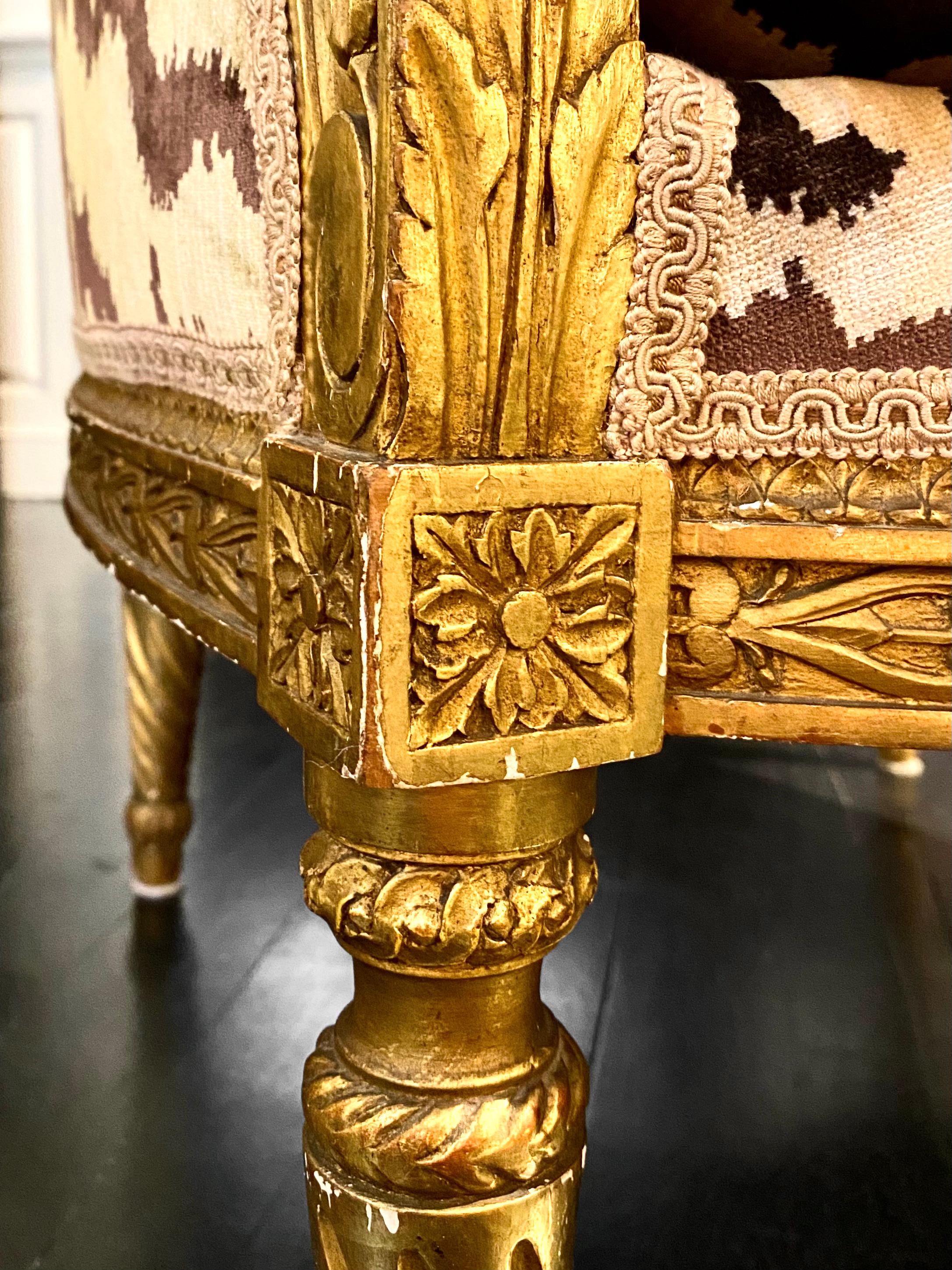 Maison Jansen Signed, Louis XVI Style Giltwood Bergère, TIger Silk Velvet For Sale 4