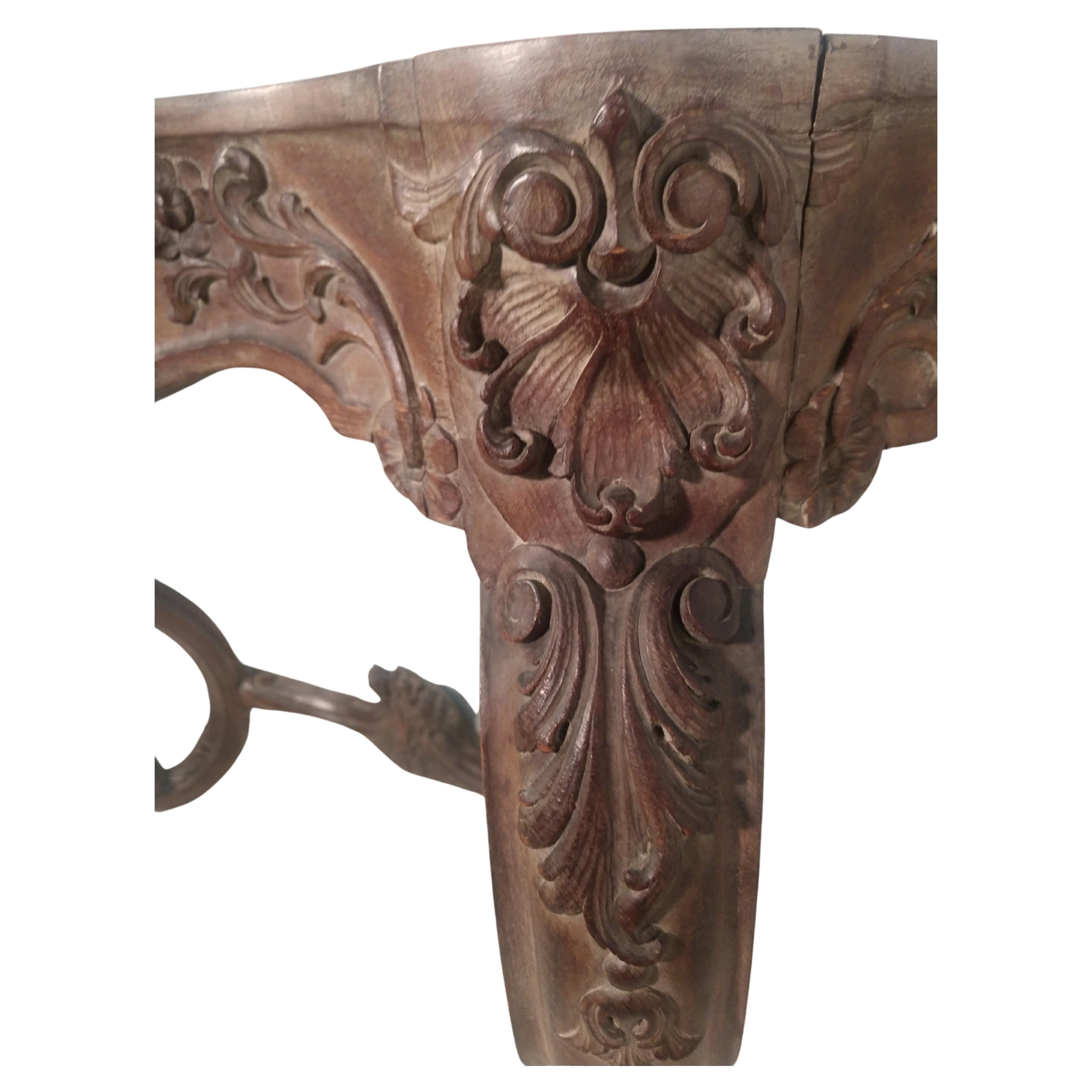 Maison Jansen Mesa consola de servidor tallada rococó firmada con tapa de mármol serpentina Tallado a mano en venta