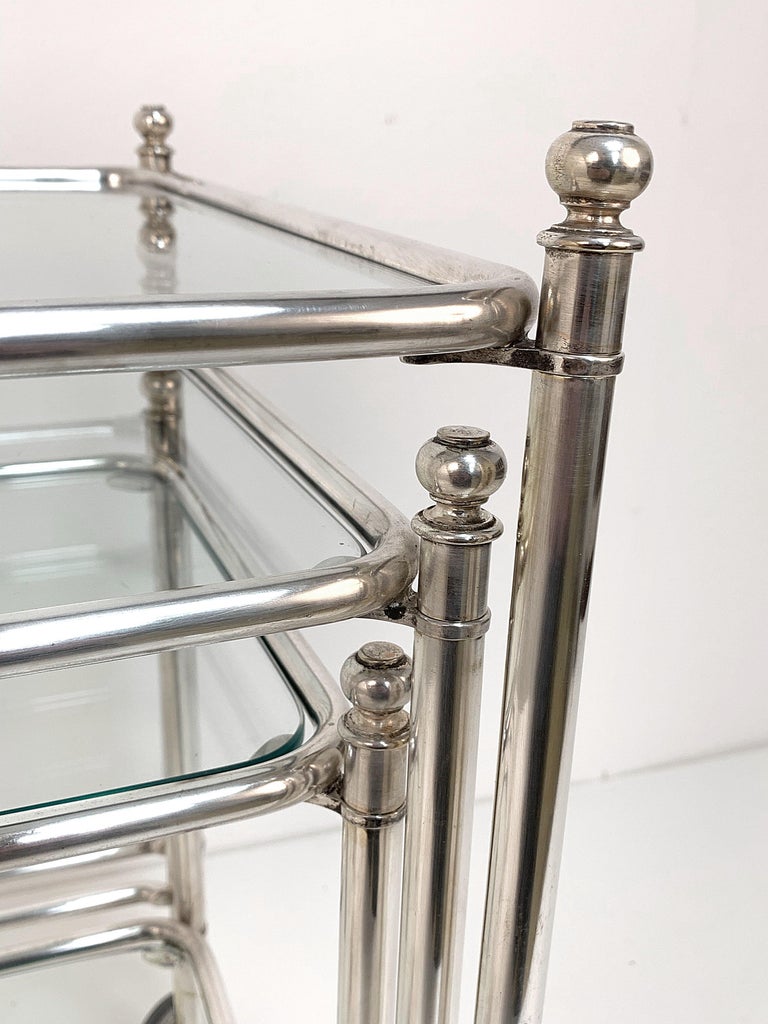 Maison Jansen Silver Plated Brass, Rolling Nesting Tables with Wheels