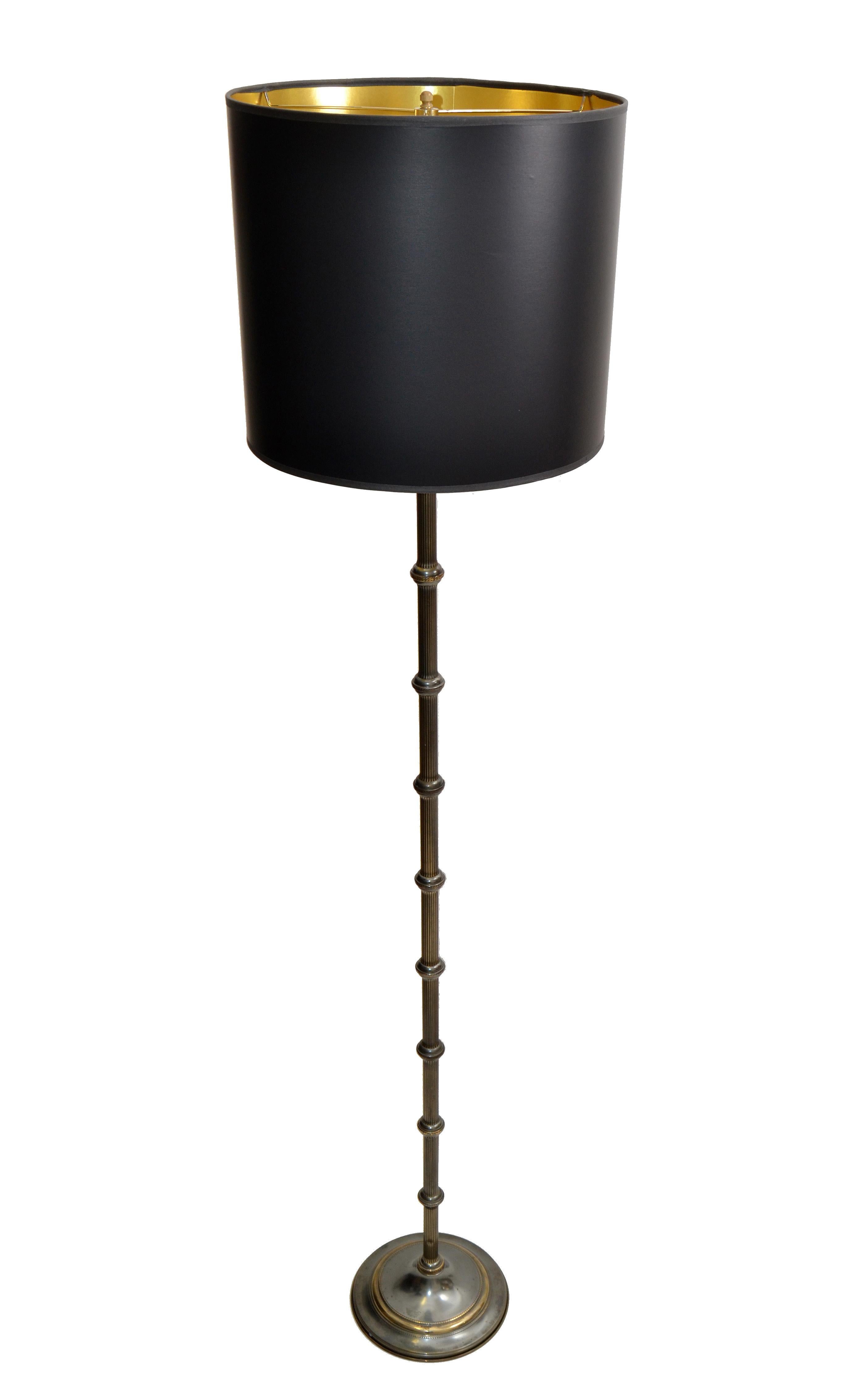 Maison Jansen Silvered Bronze & Brass Floor Lamp Mid-Century Modern France 1950 For Sale 9