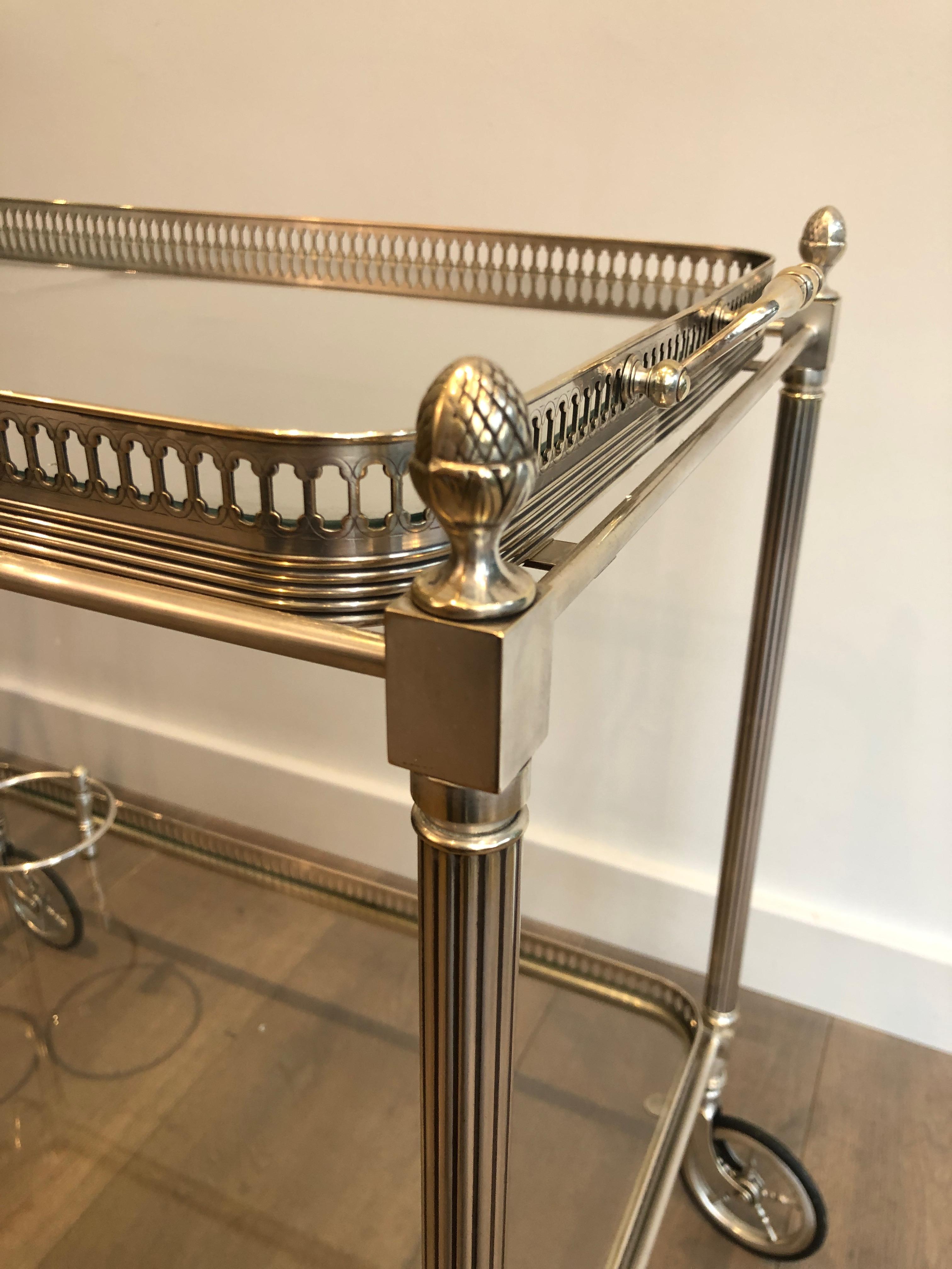 Maison Jansen Silvered on Brass Drinks Trolley with Removable Tray 6