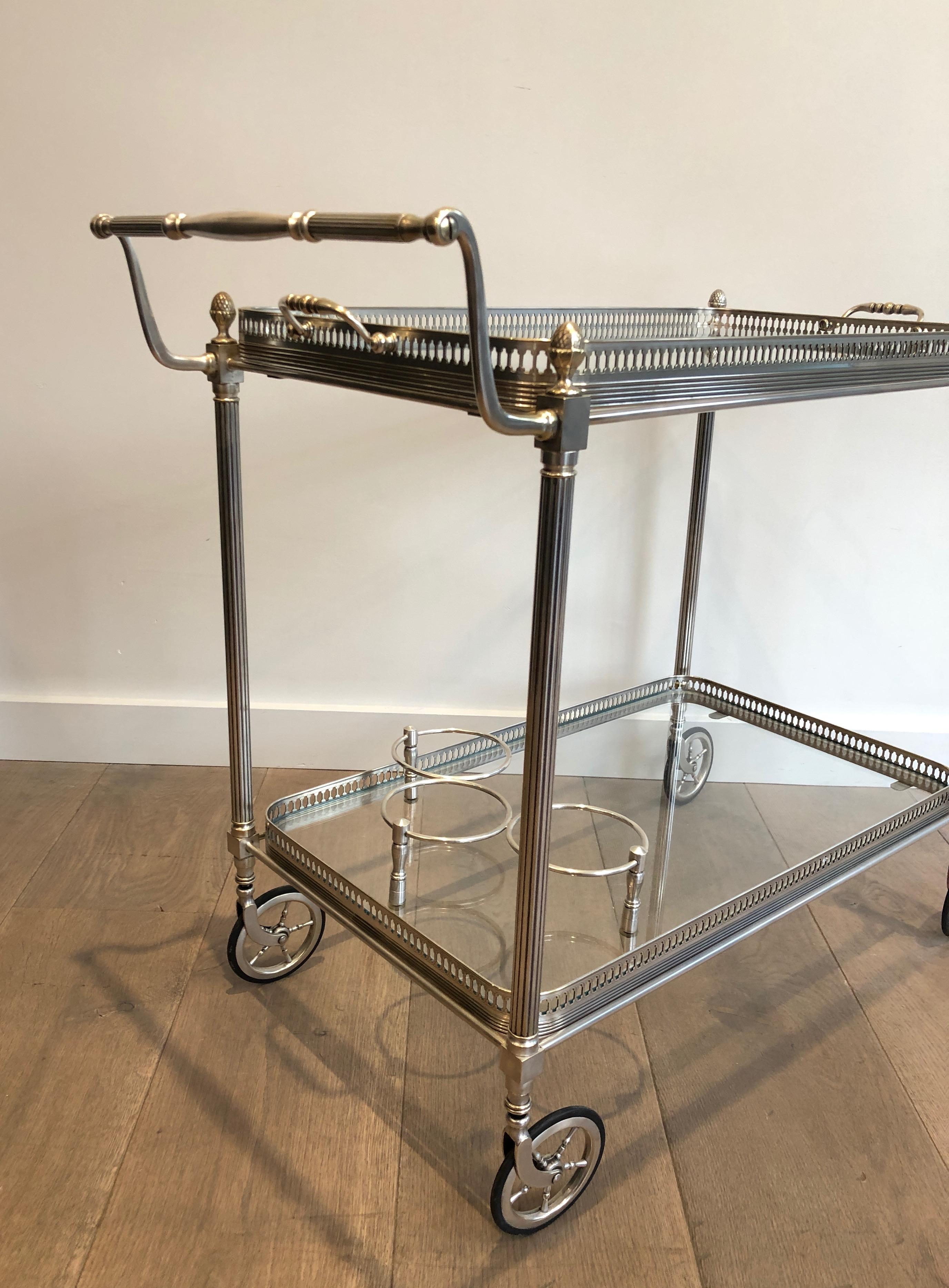 Maison Jansen Silvered on Brass Drinks Trolley with Removable Tray 7