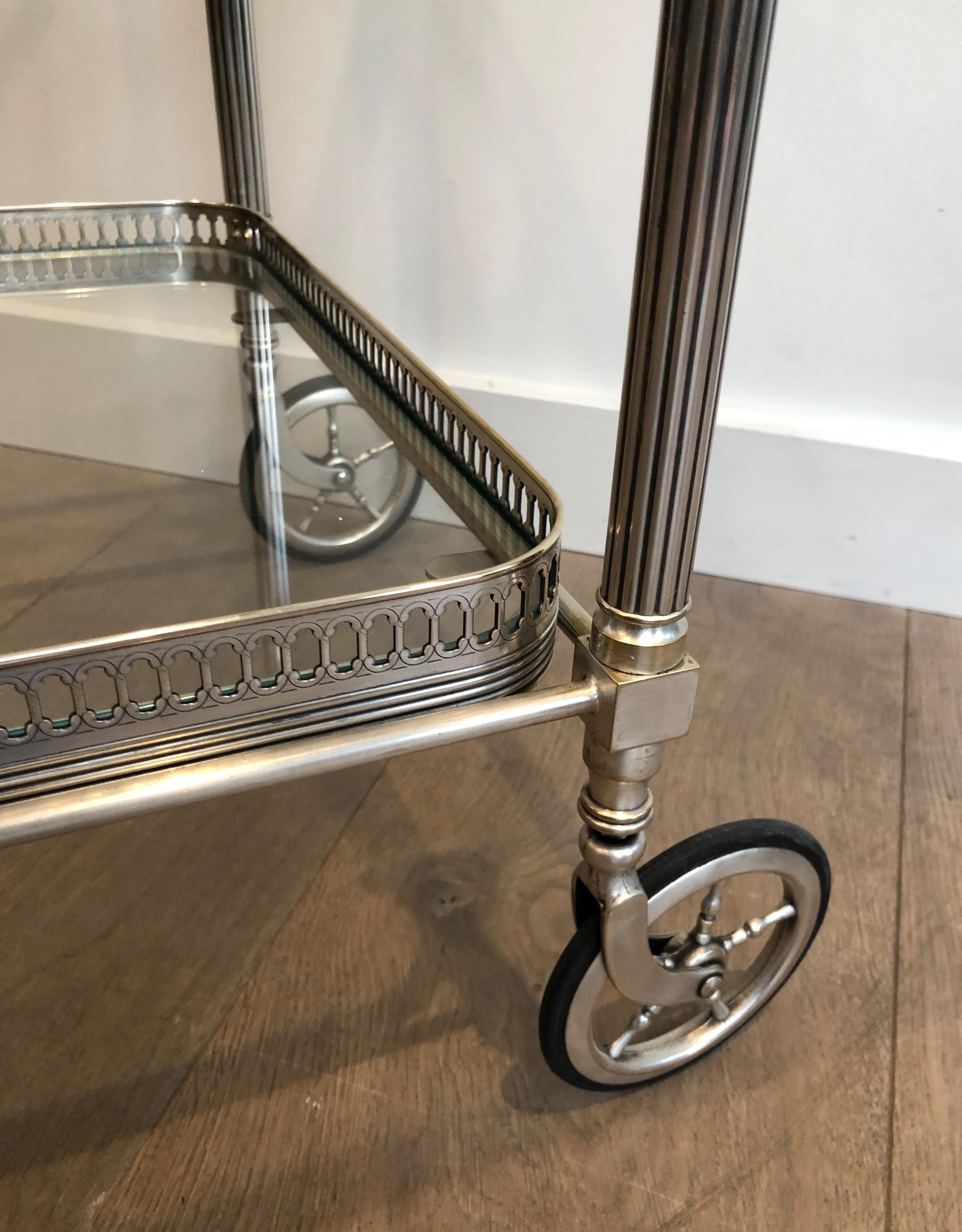 Maison Jansen Silvered on Brass Drinks Trolley with Removable Tray 13