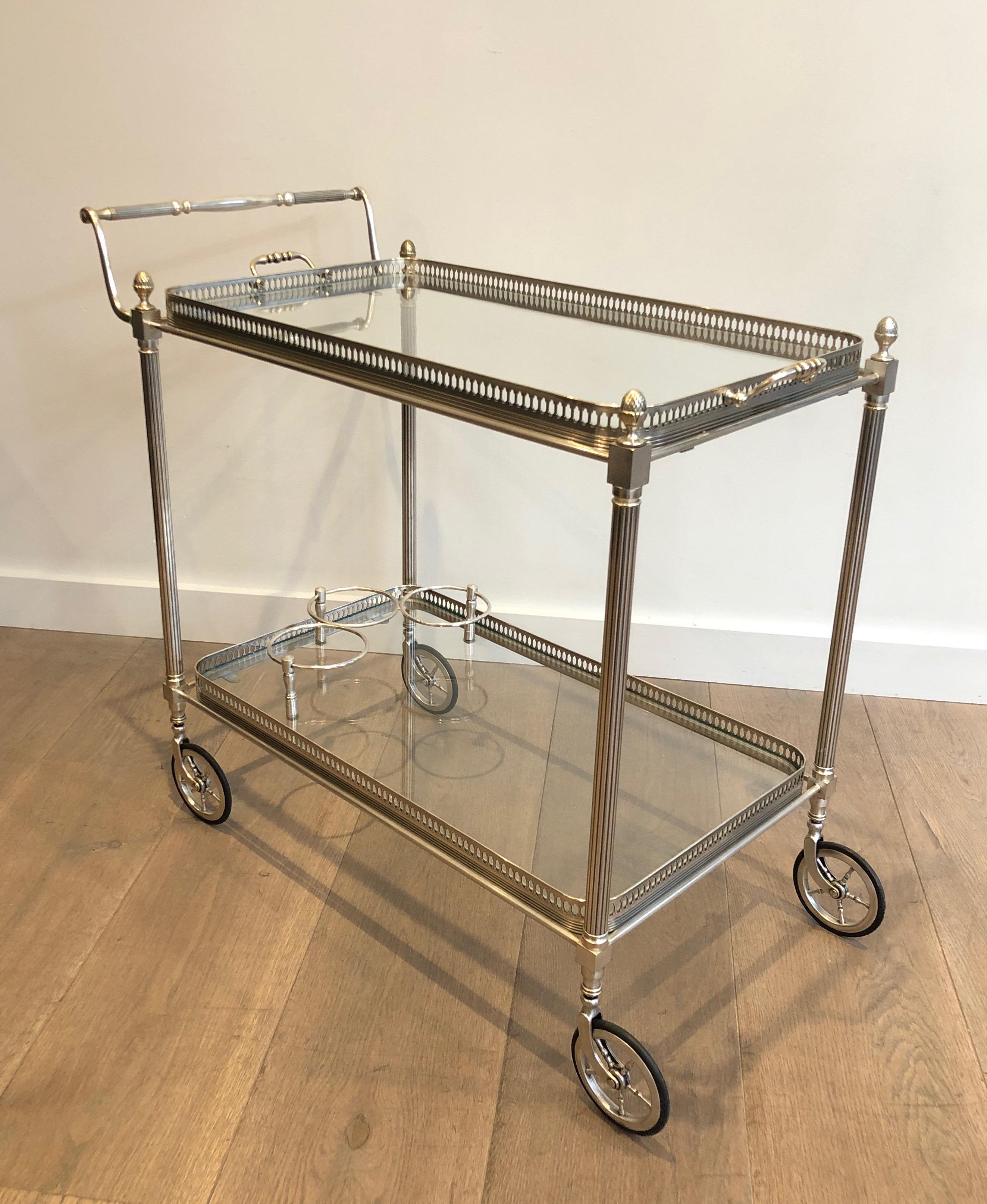Maison Jansen Silvered on Brass Drinks Trolley with Removable Tray 14