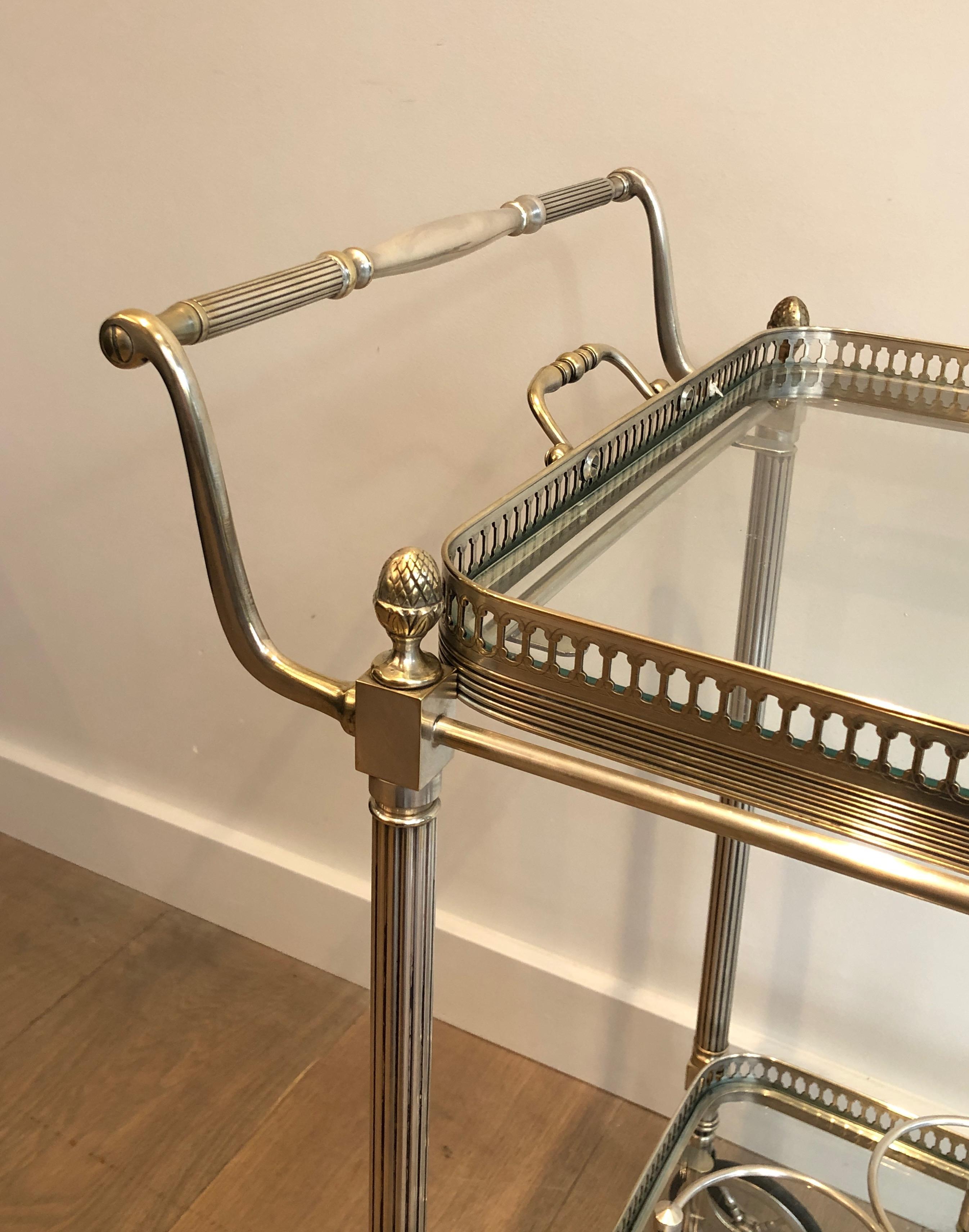 French Maison Jansen Silvered on Brass Drinks Trolley with Removable Tray