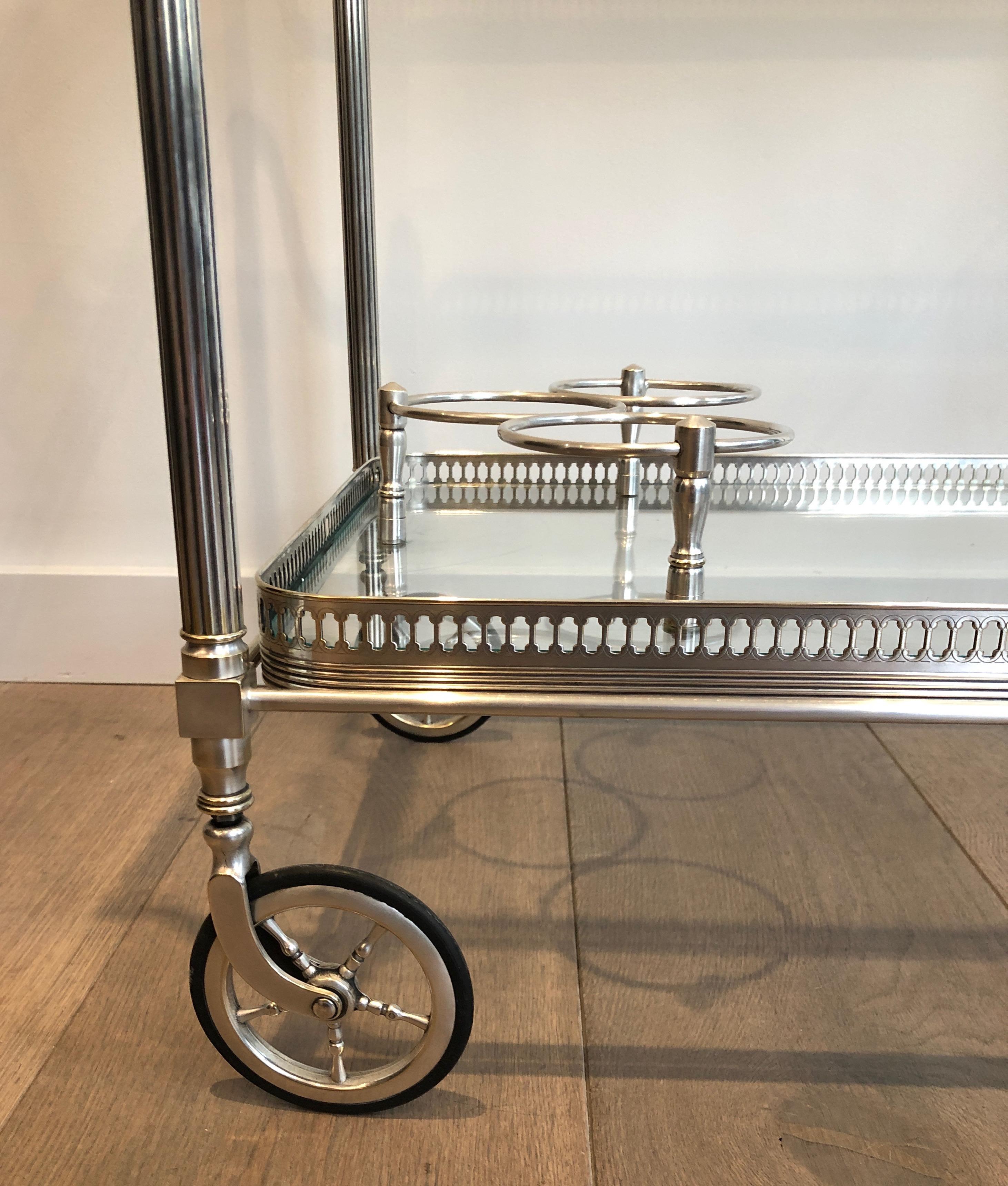 Mid-20th Century Maison Jansen Silvered on Brass Drinks Trolley with Removable Tray