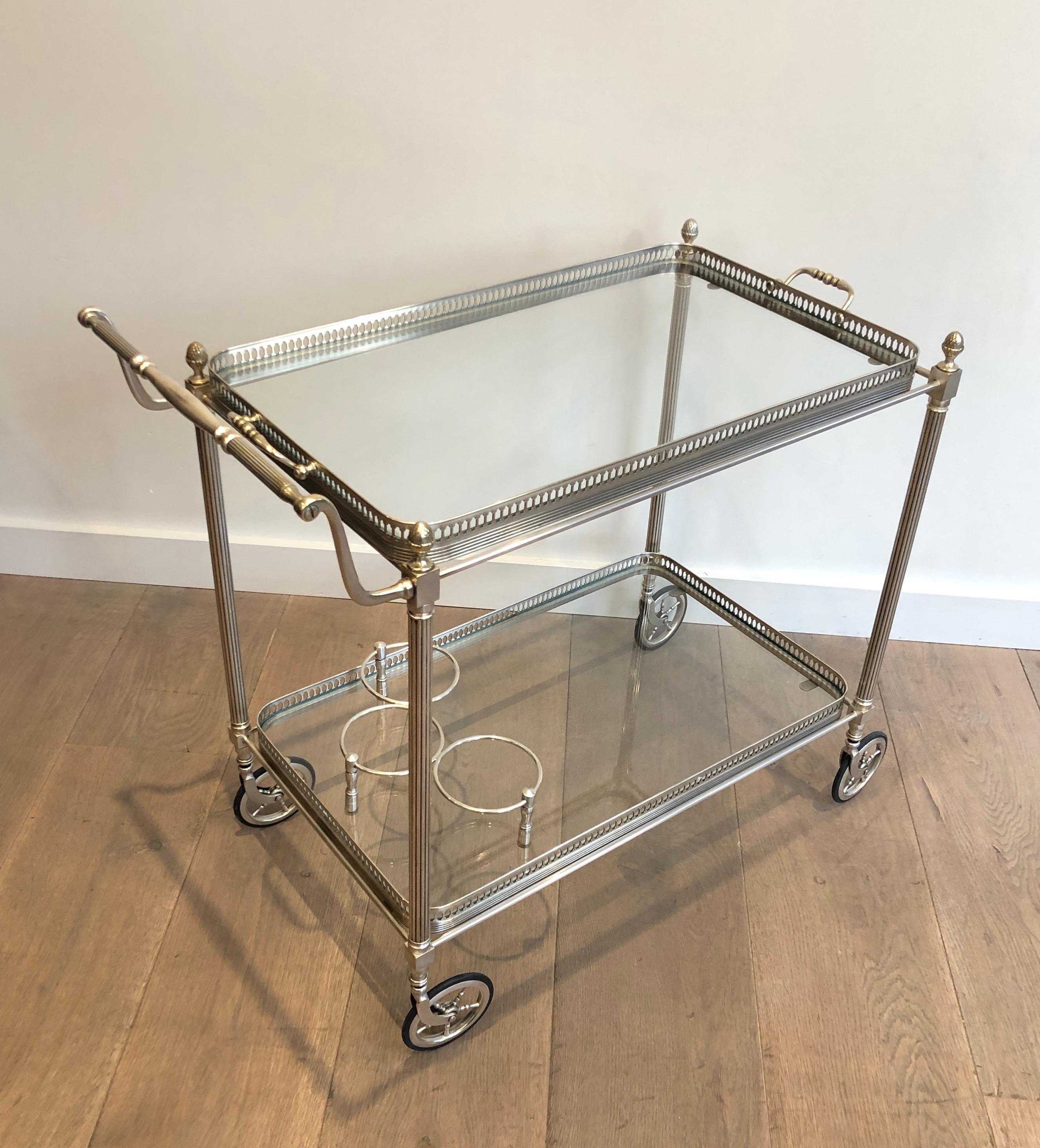 Maison Jansen Silvered on Brass Drinks Trolley with Removable Tray 3