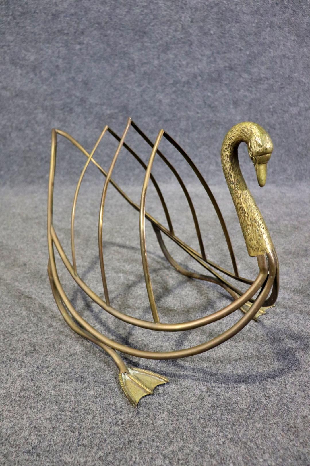 French Maison Jansen Skeletal Brass Swan Frame Magazine Rack Centerbury For Sale