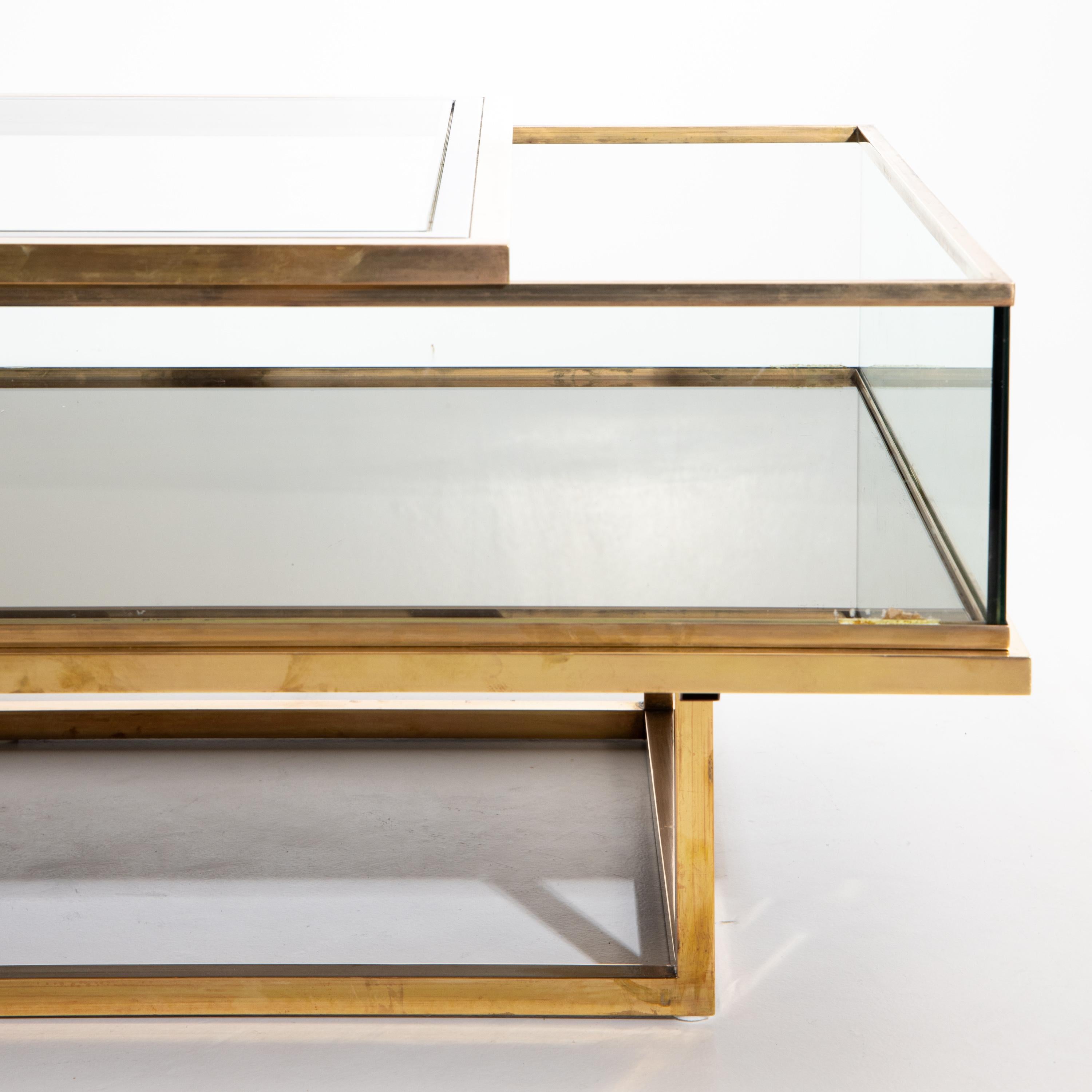 Maison Jansen, Sliding Coffee Table, Brass and Glass, France, 1970s 1