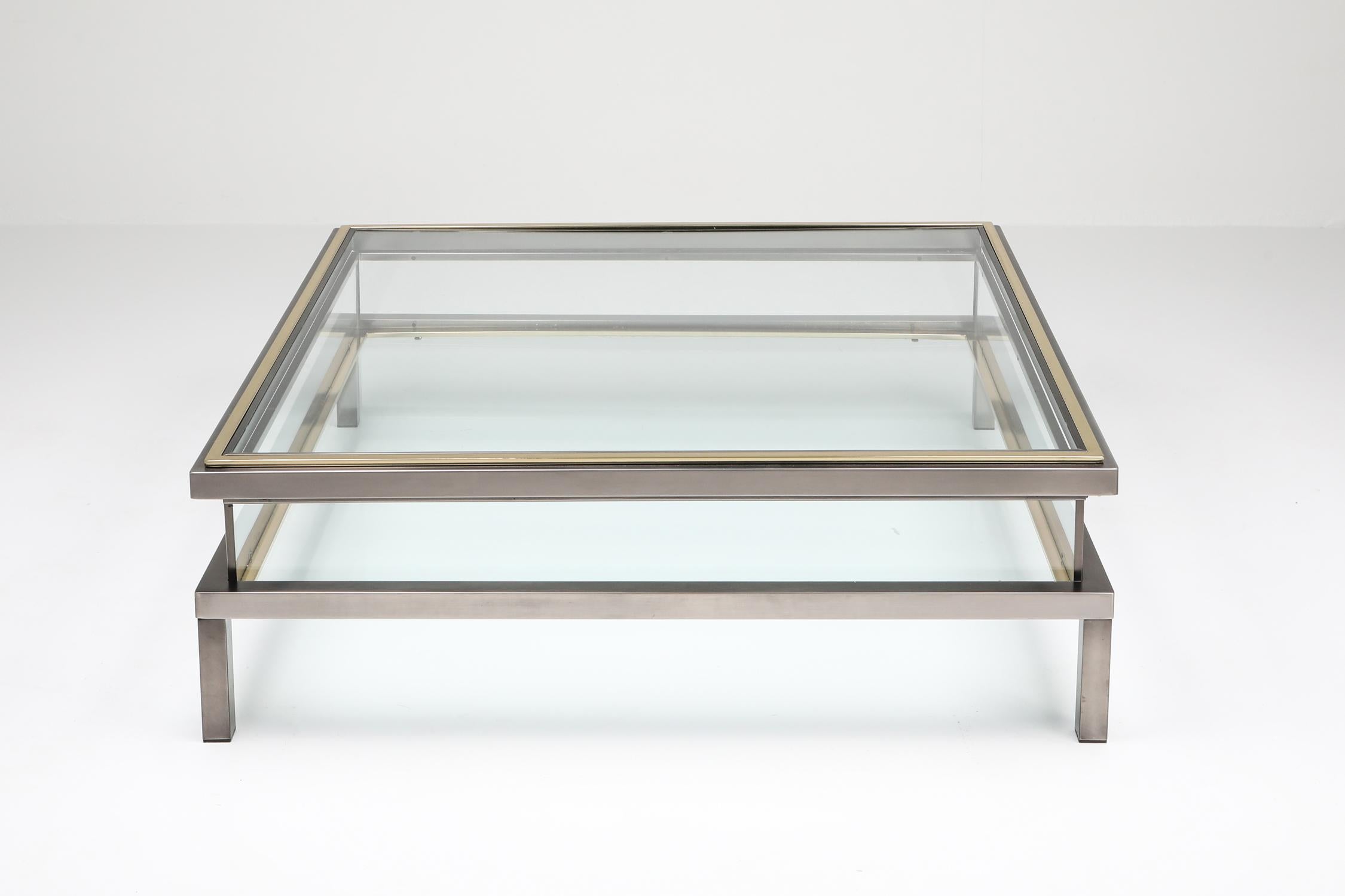 20th Century Maison Jansen Sliding Coffee Table in Chrome and Brass