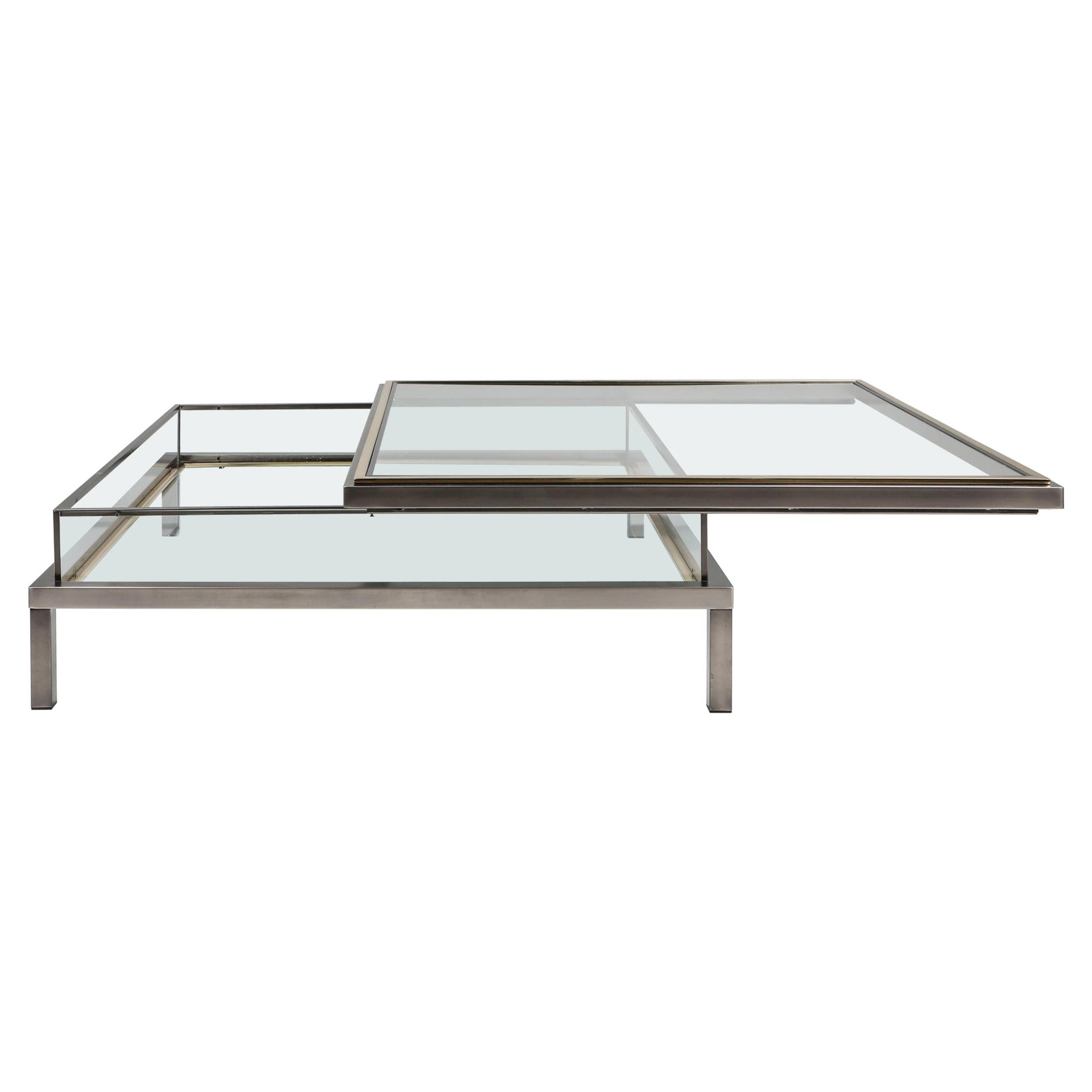 Maison Jansen Sliding Coffee Table in Chrome and Brass