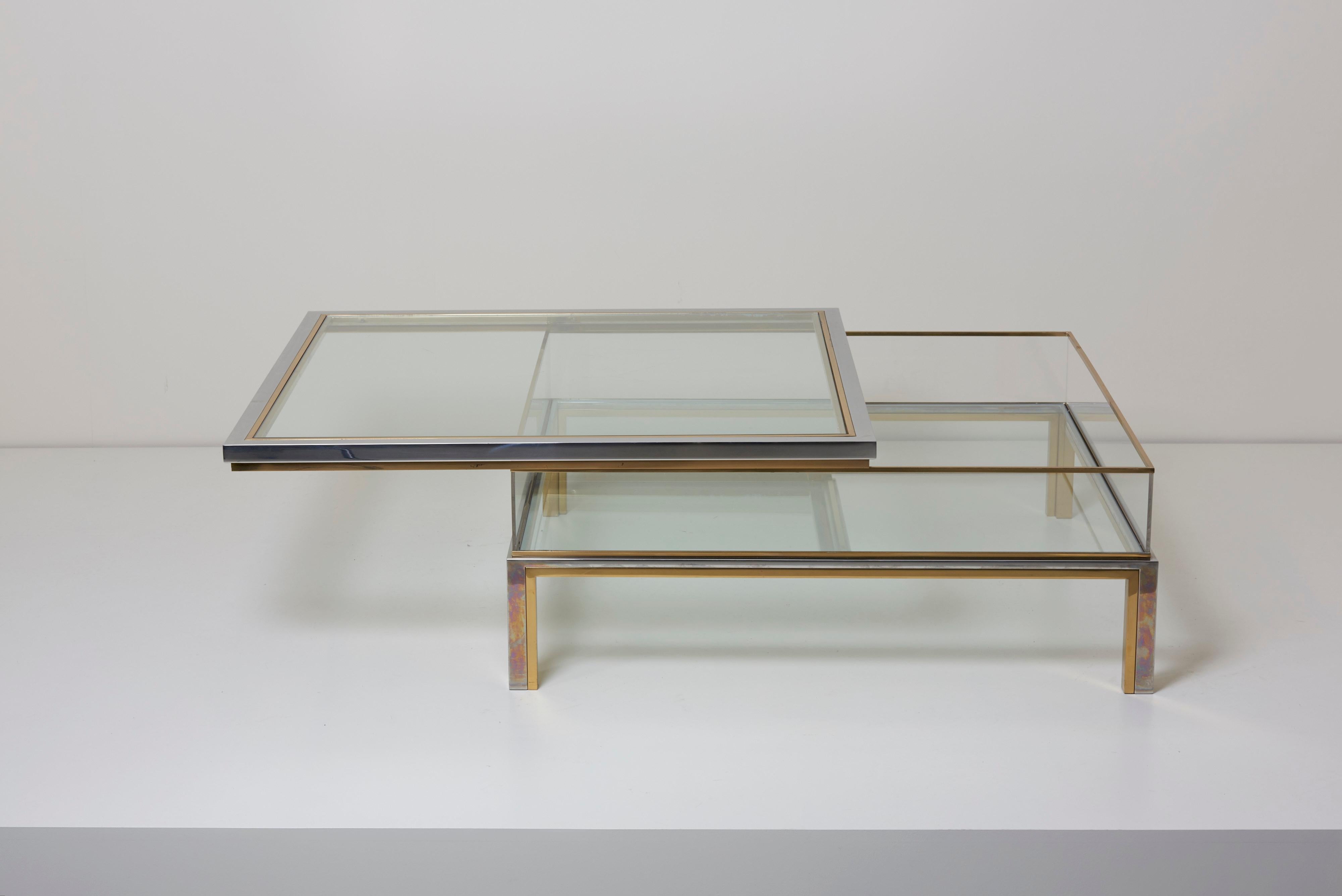 Maison Jansen Sliding Top Coffee Table in Brass and Chrome For Sale 4
