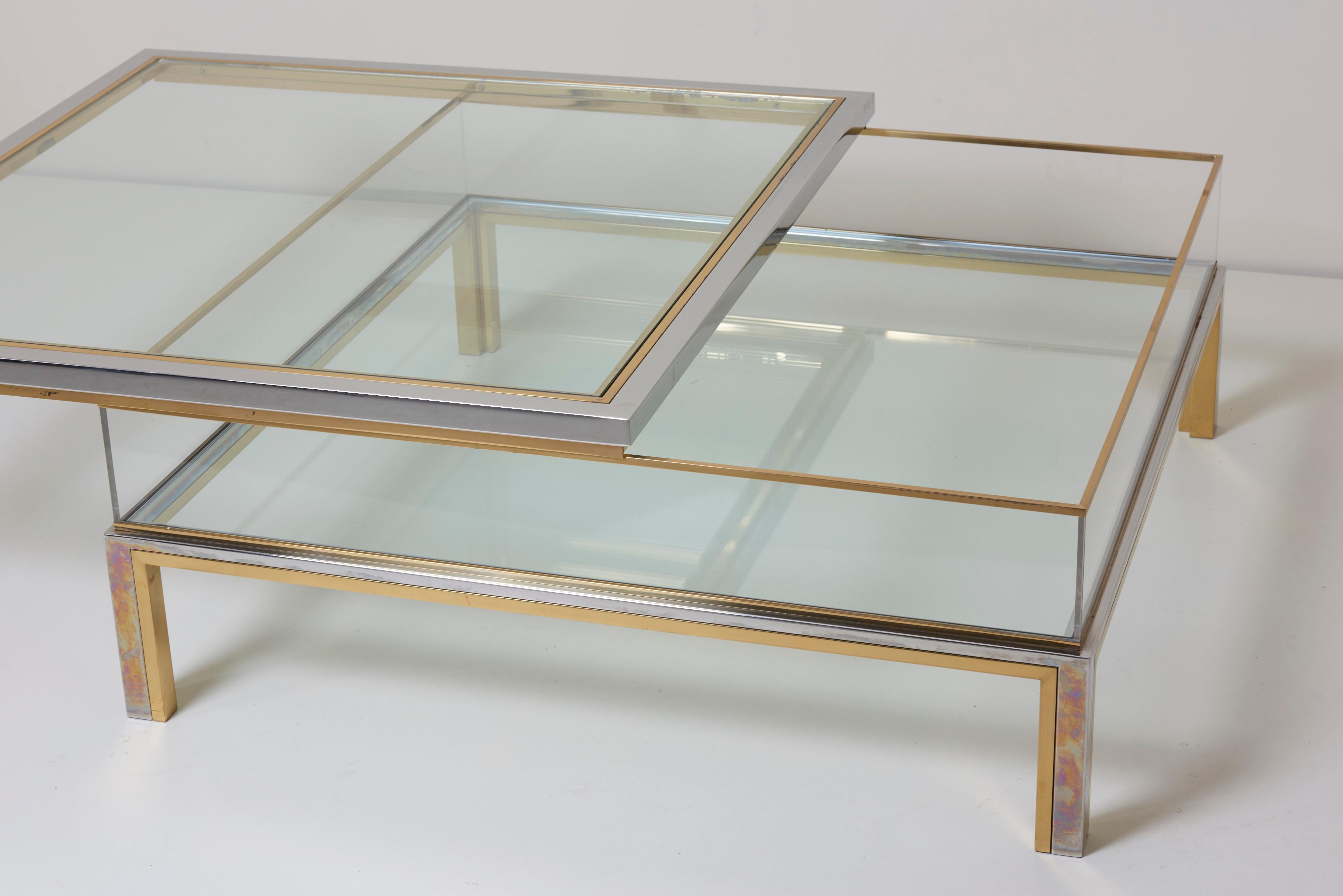 Maison Jansen Sliding Top Coffee Table in Brass and Chrome For Sale 5