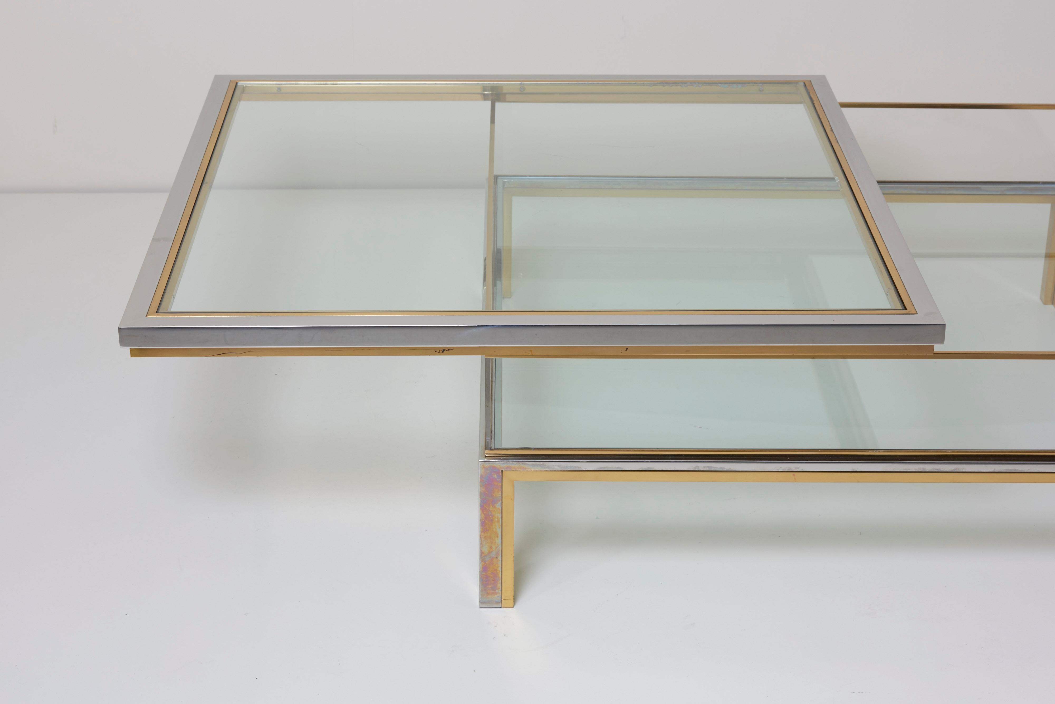 Maison Jansen Sliding Top Coffee Table in Brass and Chrome For Sale 6